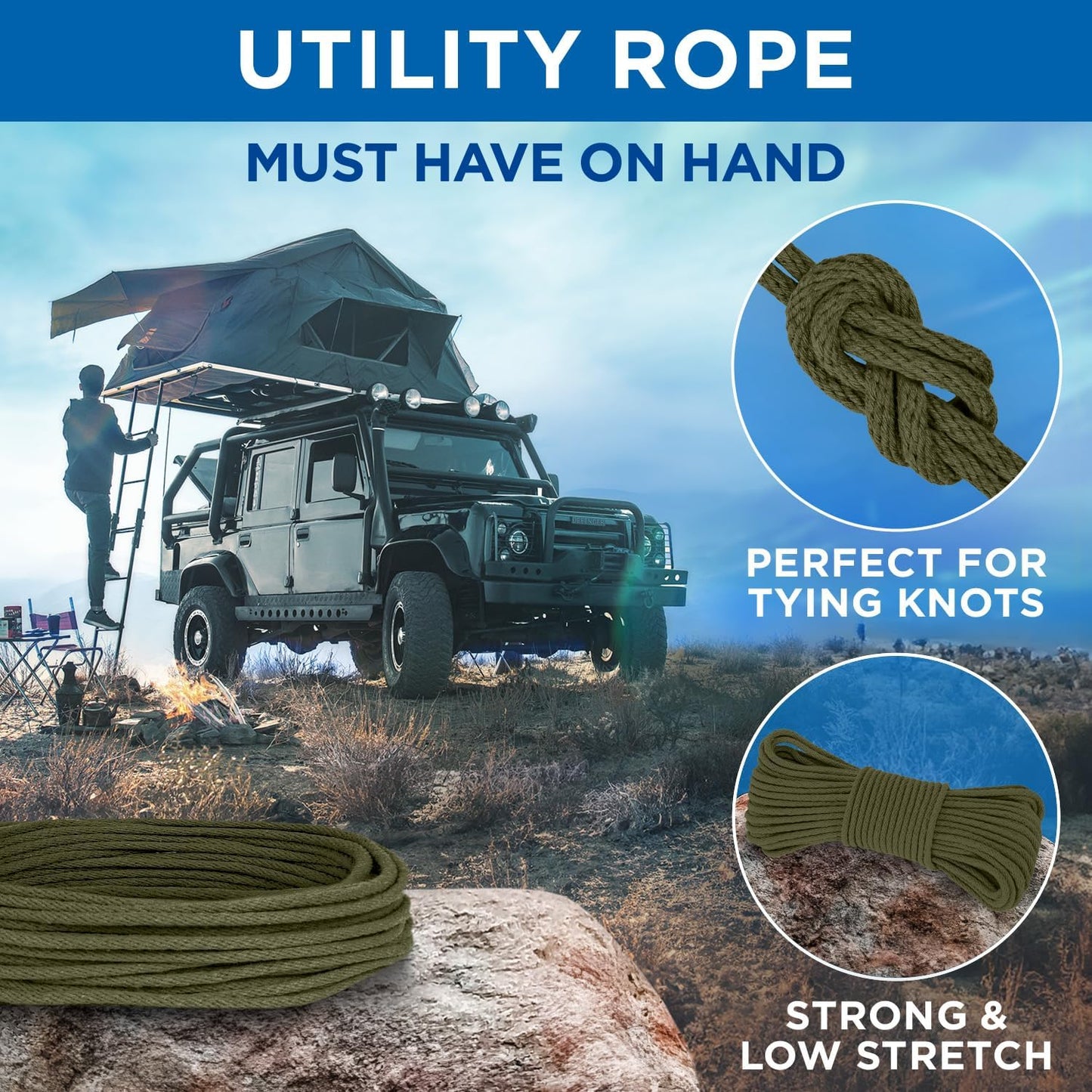 TECEUM Cotton Rope 3/16” (5 mm) – 50 FT – Strong All-Purpose Braided Rope – Natural Cotton – for Crafting, Сamping, Clothes Line, DIY, Indoor & Outdoor Use – Army Green