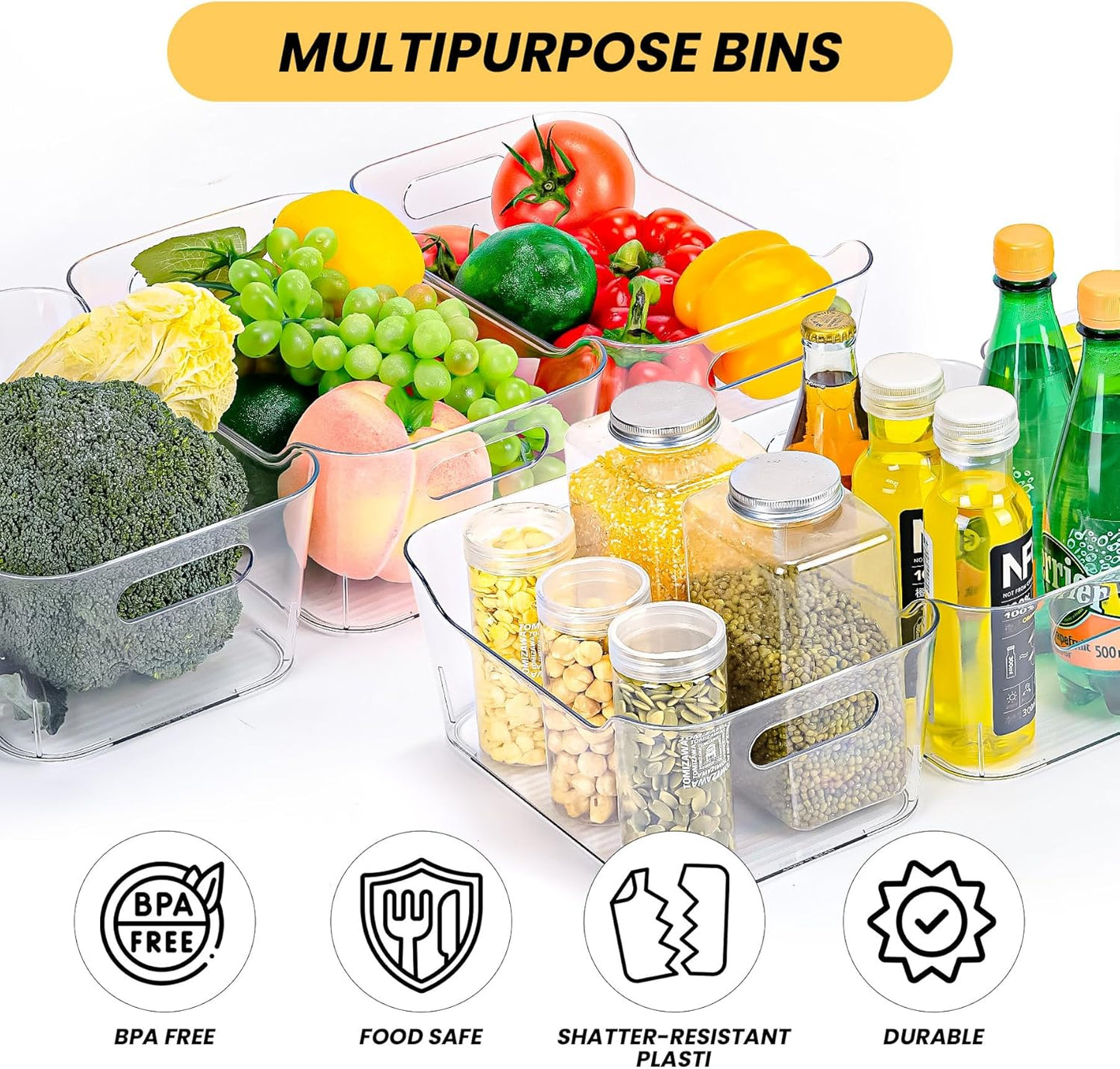 Clear Plastic Storage Bins, Set of 12, Multi-Use Organization and Storage Containers for Pantry, Cabinet, Refrigerator, Freezer, Bathroom, Organizer Bins for Home & Kitchen