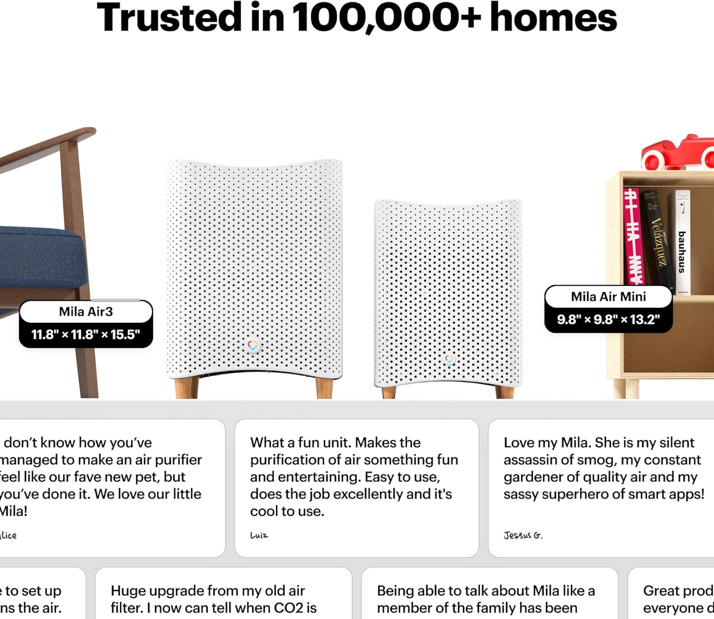 Mila Air 3 Smart Home Air Purifier with Big Sneeze H13 HEPA Replacement Filter for Allergies, Removes Dust, Pollen, Dander, Ideal for Large Room or Bedroom, Quiet-Mode