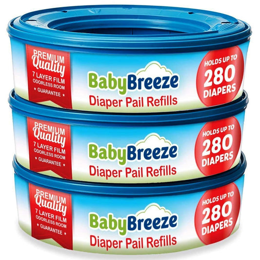 BabyBreeze Diaper Pail Refill Bags Compatible with Playtex Diaper Genie Pails Odor Absorbing Diaper Disposal Trash Bags - 840 Count (3-Pack)