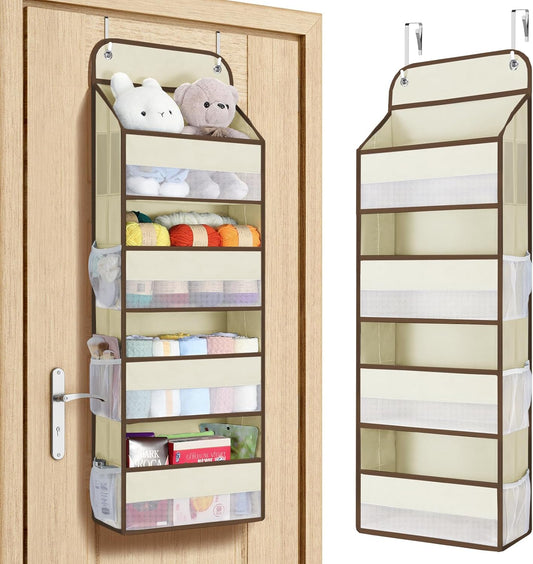 Yecaye Over The Door Organizer, Heavy Duty Hanging Organizers and Storage with 4 Large Capacity Pockets, Swing-Proof Behind The Door Storage for Bathroom Nursery Bedroom Dorm Closet, Beige
