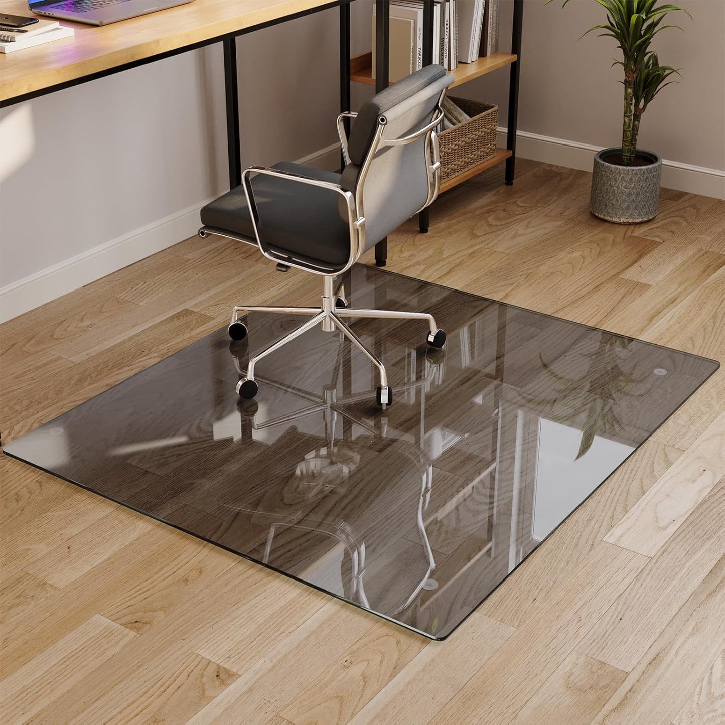 Koonmi Tempered Glass Chair Mat for Hardwood Floors & Carpets, 42" x 48“ Grey Heavy Duty Office Floor Protector with Noise-Free Gliding Shatterproof for Home Office Desk