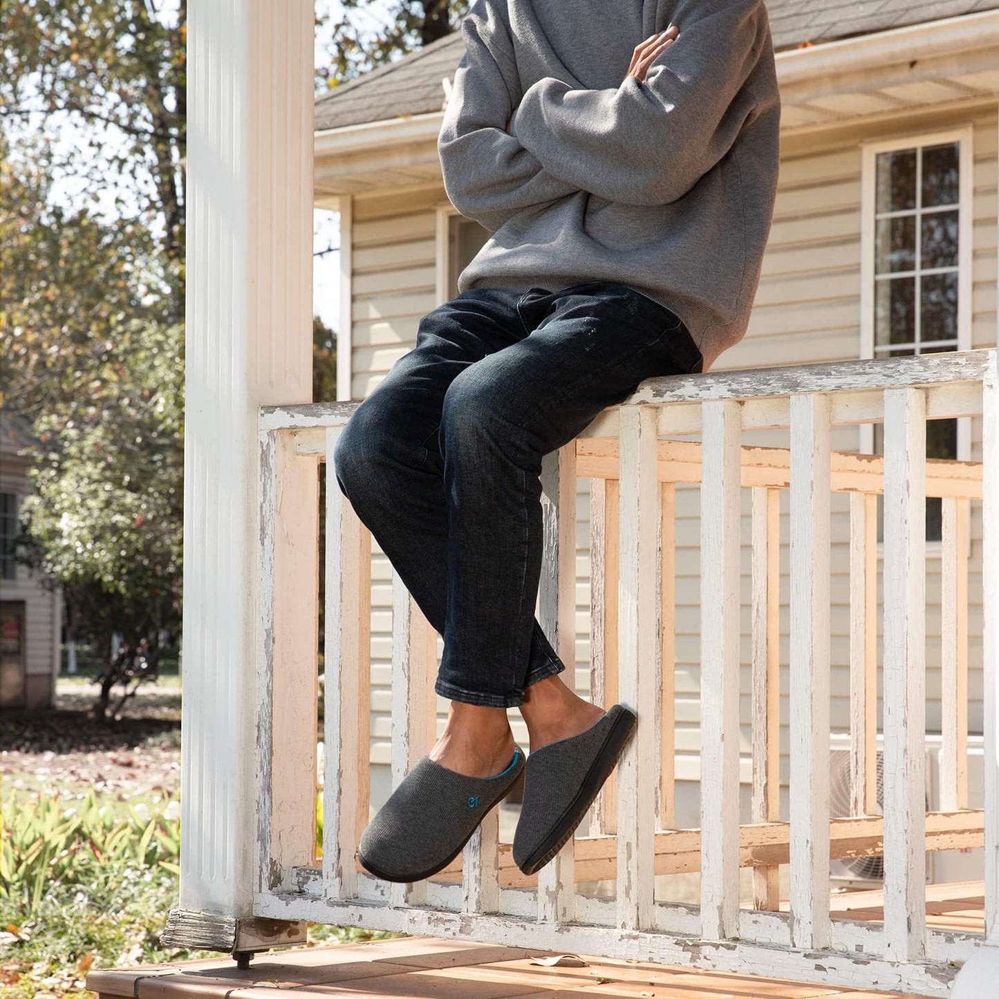 VeraCosy Men's Two-Tone Memory Foam House Slippers Indoor Outdoor Durable Rubber Sole