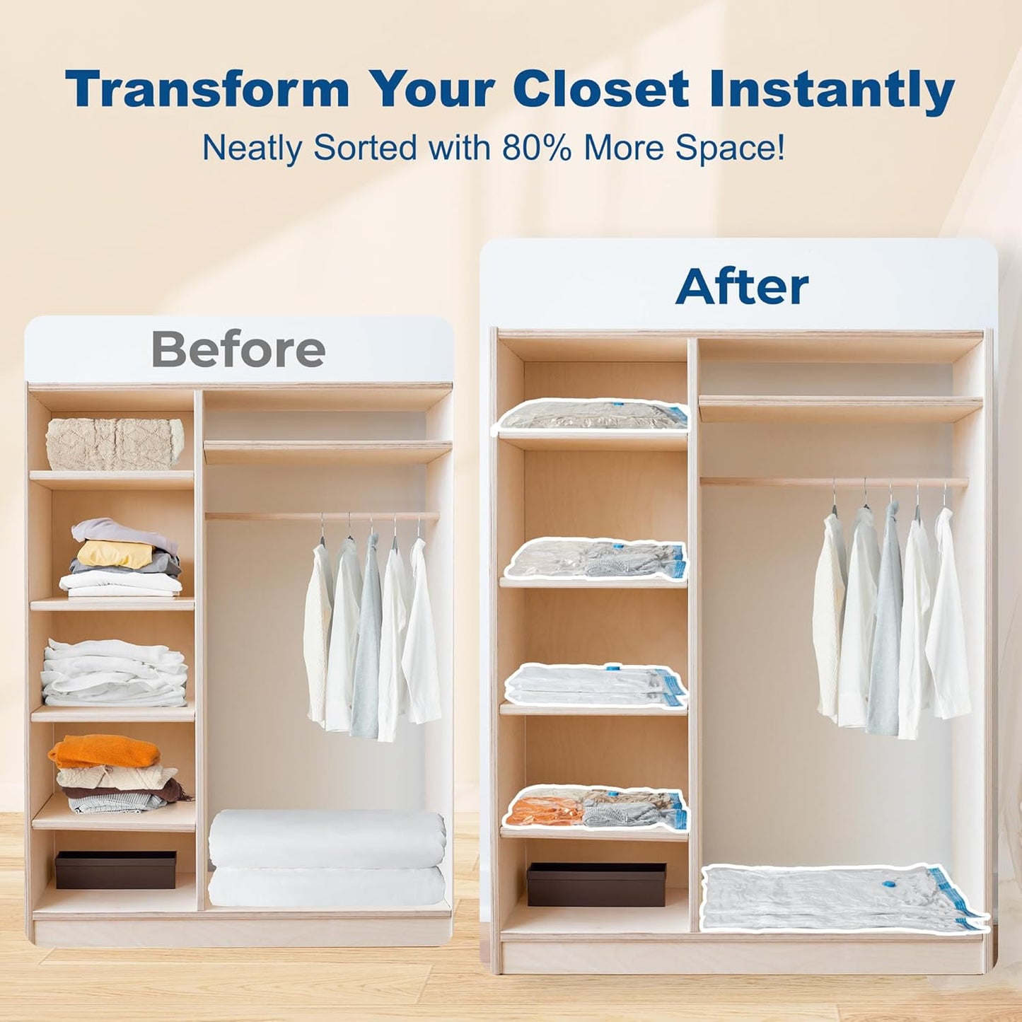 HOUSE DAY 10 Jumbo Vacuum Seal Bags For Clothing Travel, 80% Space Saving Travel Vacuum Bags with Electric Pump, Vacuum Storage Bags For Clothes, Comforters, Blankets, Moving, Reusable & Durable