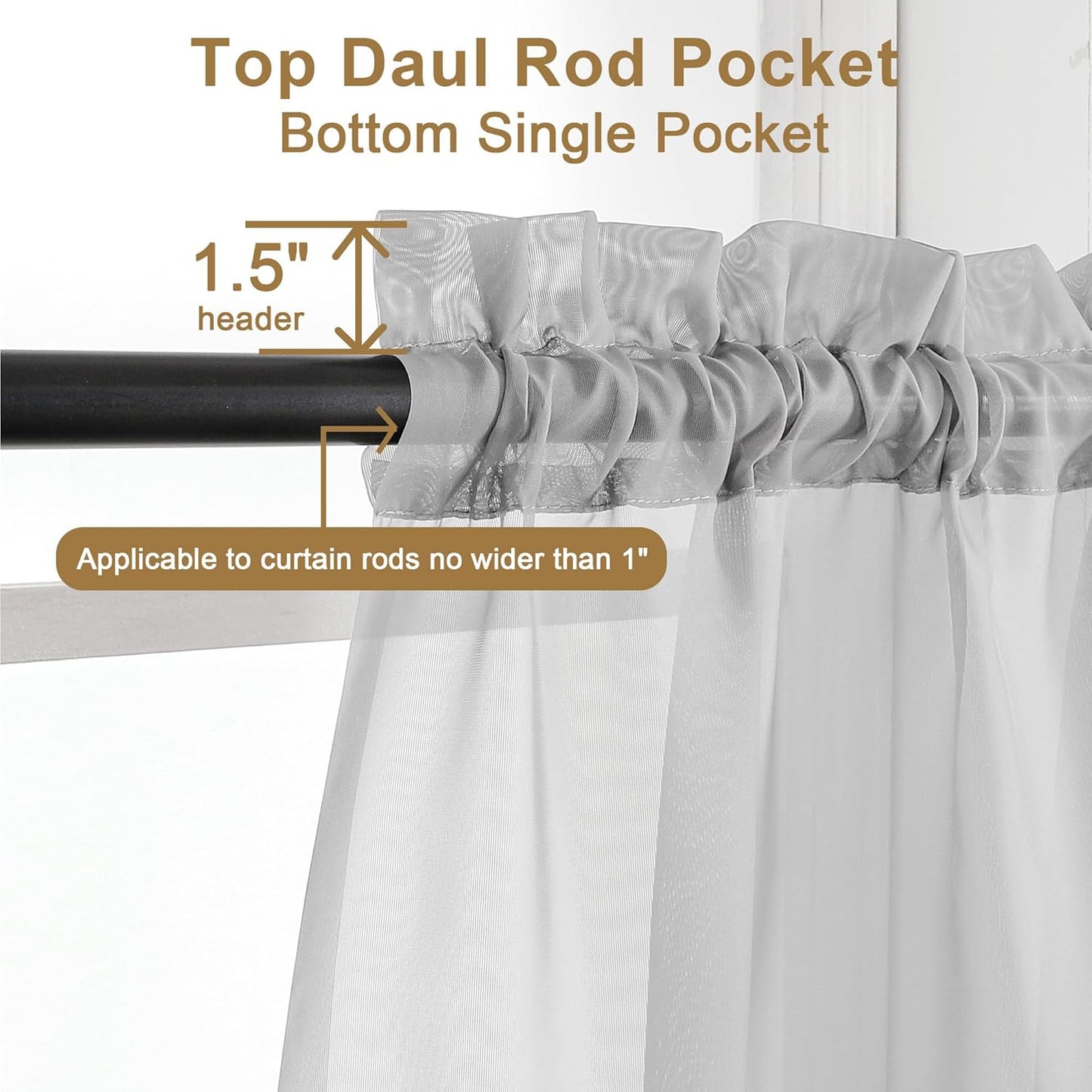 Chyhomenyc Light Grey Sheer Curtains 63 Inch Length 2 Panels, Light Filtering Airy Rod Pocket Window Curtain Treatment Drapes for Bedroom Living, Each 42Wx63L Inches