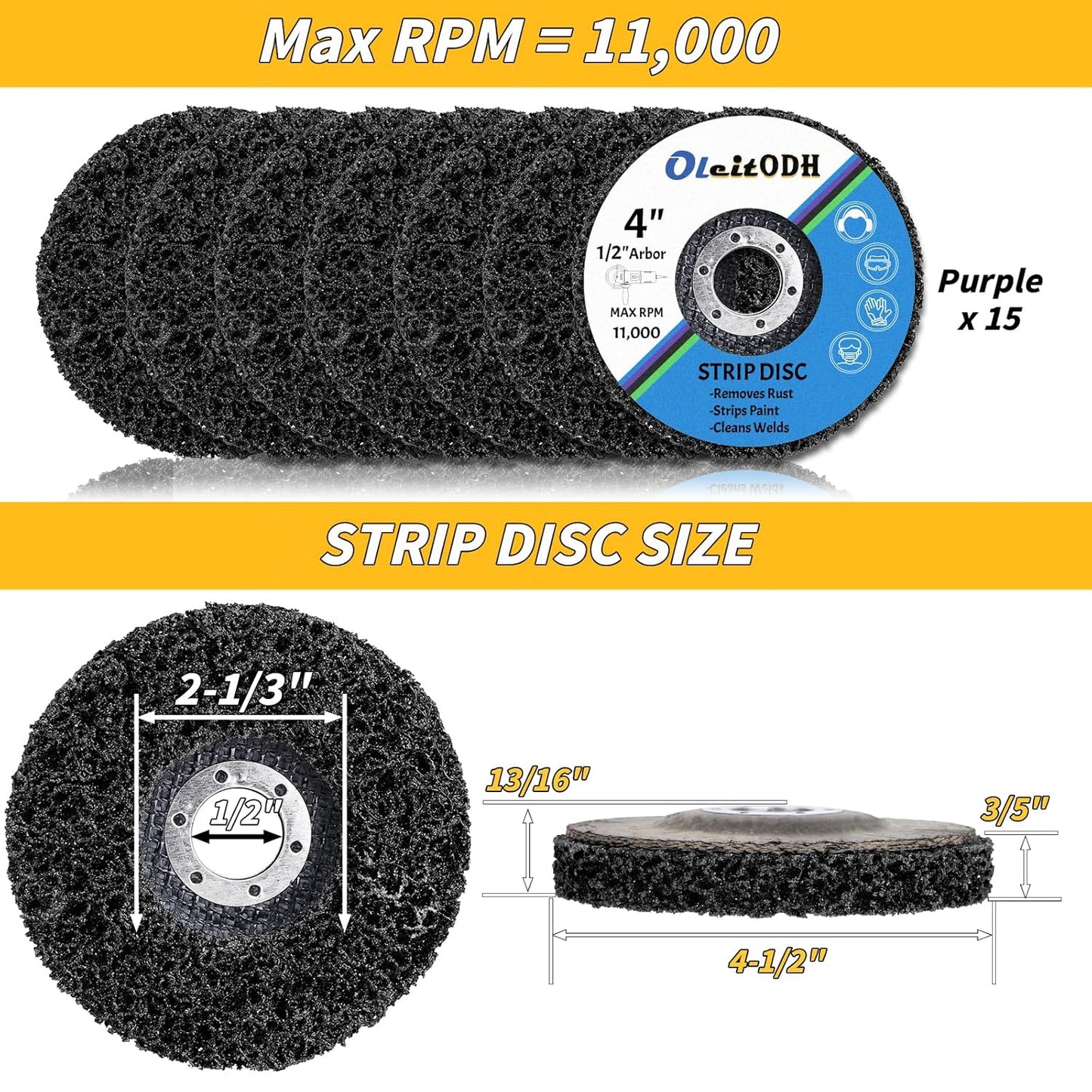 15 Pcs 4.5" x 1/2" Strip Discs Bulk, Paint Stripping and Rust Removal Wheels for Angle Grinders, Abrasive Grinding Discs for Metal, Wood, and Fiberglass, Purple