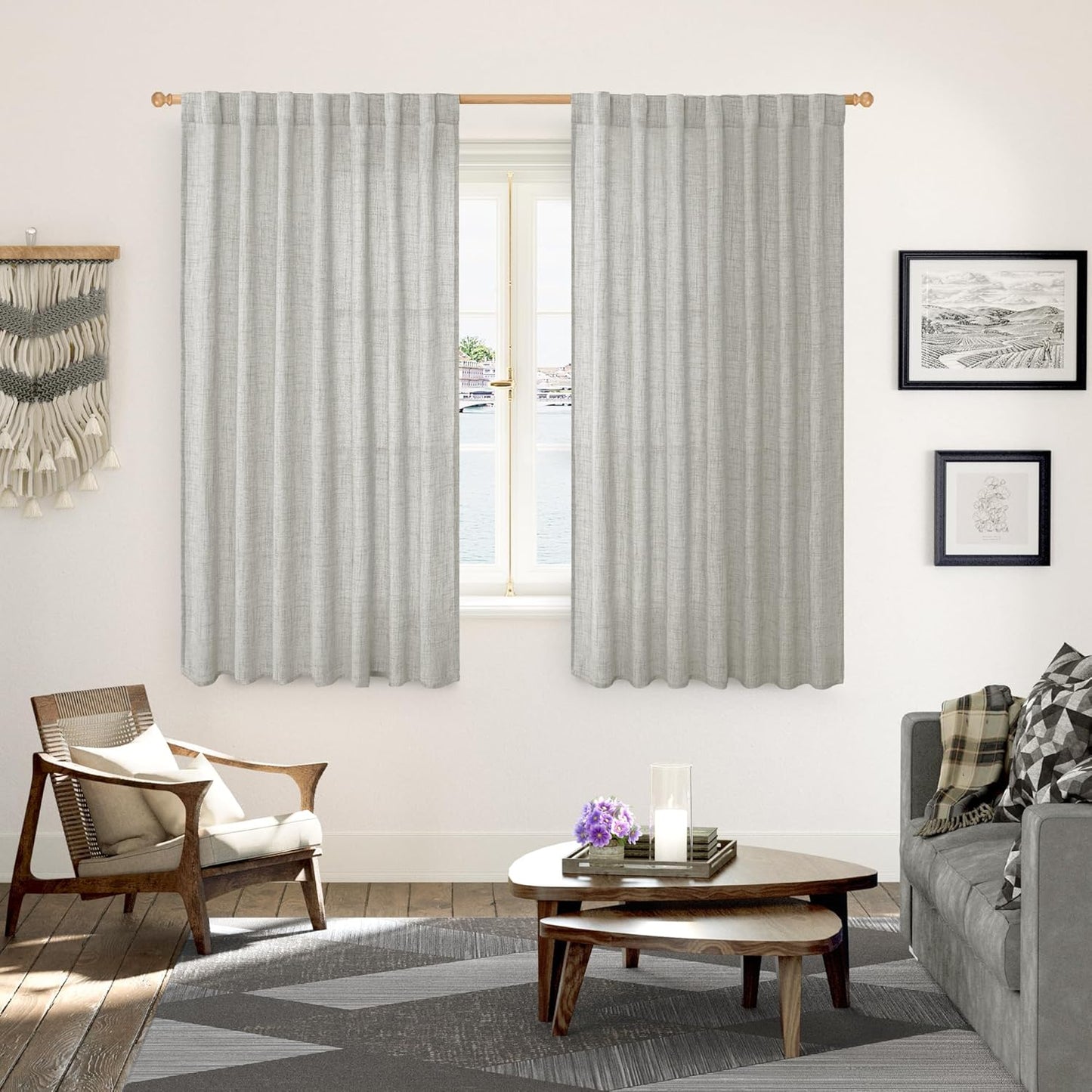 YoungsTex Light Grey Linen Curtains 63 Inch Length 2 Panels for Living Room, Back Tab and Rod Pocket Light Filtering Window Drapes for Bedroom Farmhosue Decorative Privacy, 60 X 63 Inch