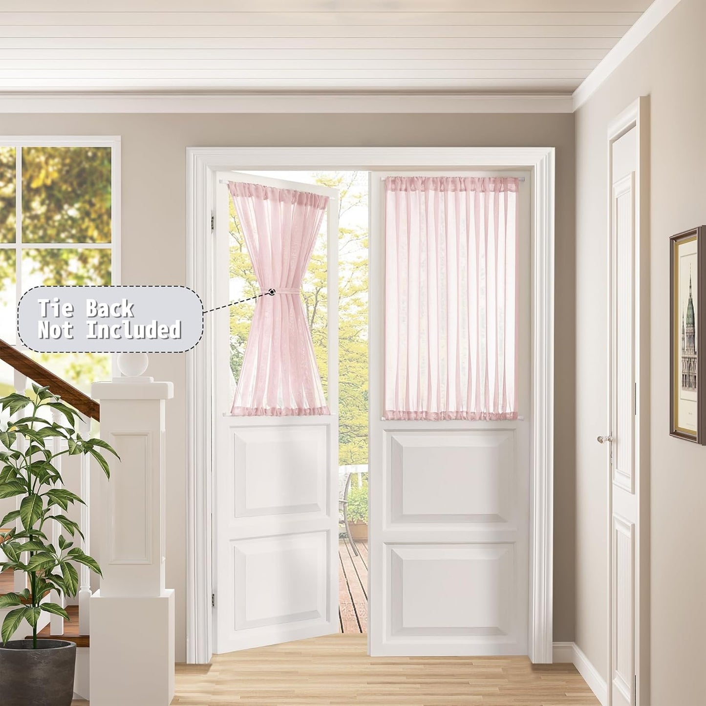 Tollpiz Short Sheer Door Curtain Closet Linen Textured Curtain Sheers Doorway Light Filtering Voile Patio Glass Door Rod Pocket Curtains French Door, 54 x 54 inches Long, Pink, Set of 1 Panel