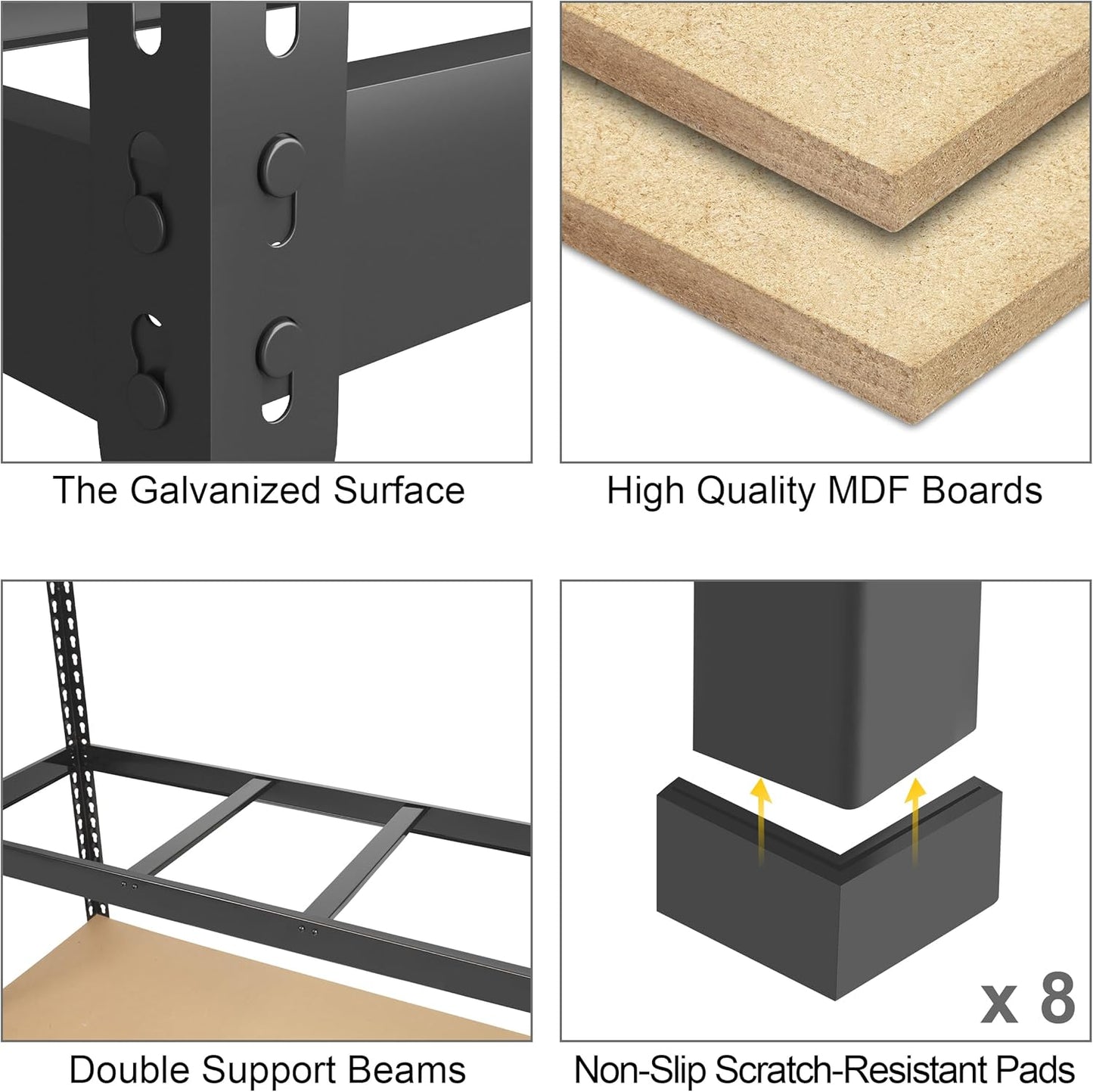 PrimeZone 8 Pack Heavy Duty Storage Shelves - 47" W x 18" D x 71" H 5 Tier Adjustable Garage Storage Shelving, Metal Storage Utility Rack Shelf Unit for Warehouse Pantry Closet Kitchen, Black