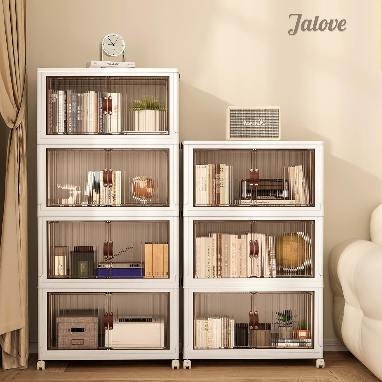 Jalove 120Gal Large Storage Bins with lids, 480QT Plastic Stackable Storage Containers with Wheels, Collapsible Closet Organizer and Storage Drawers,Clothes Organization for Cabinet Home, 4Pack White