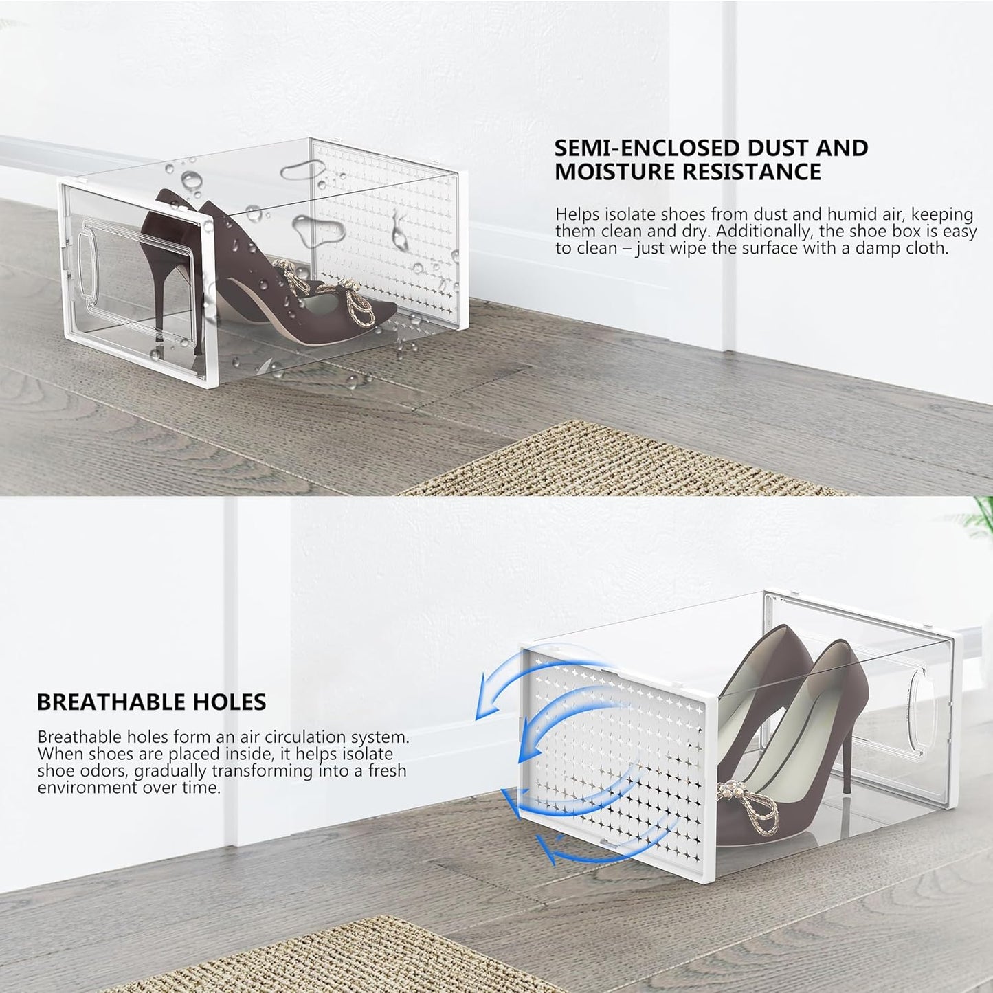 12 Pack Large Modular Clear Plastic Stackable Shoe Storage Organizer for Closet, Space Saving Versatile Sneaker Shoe Rack Containers Bins Holders, Portable Closet Organizers and Storage, White