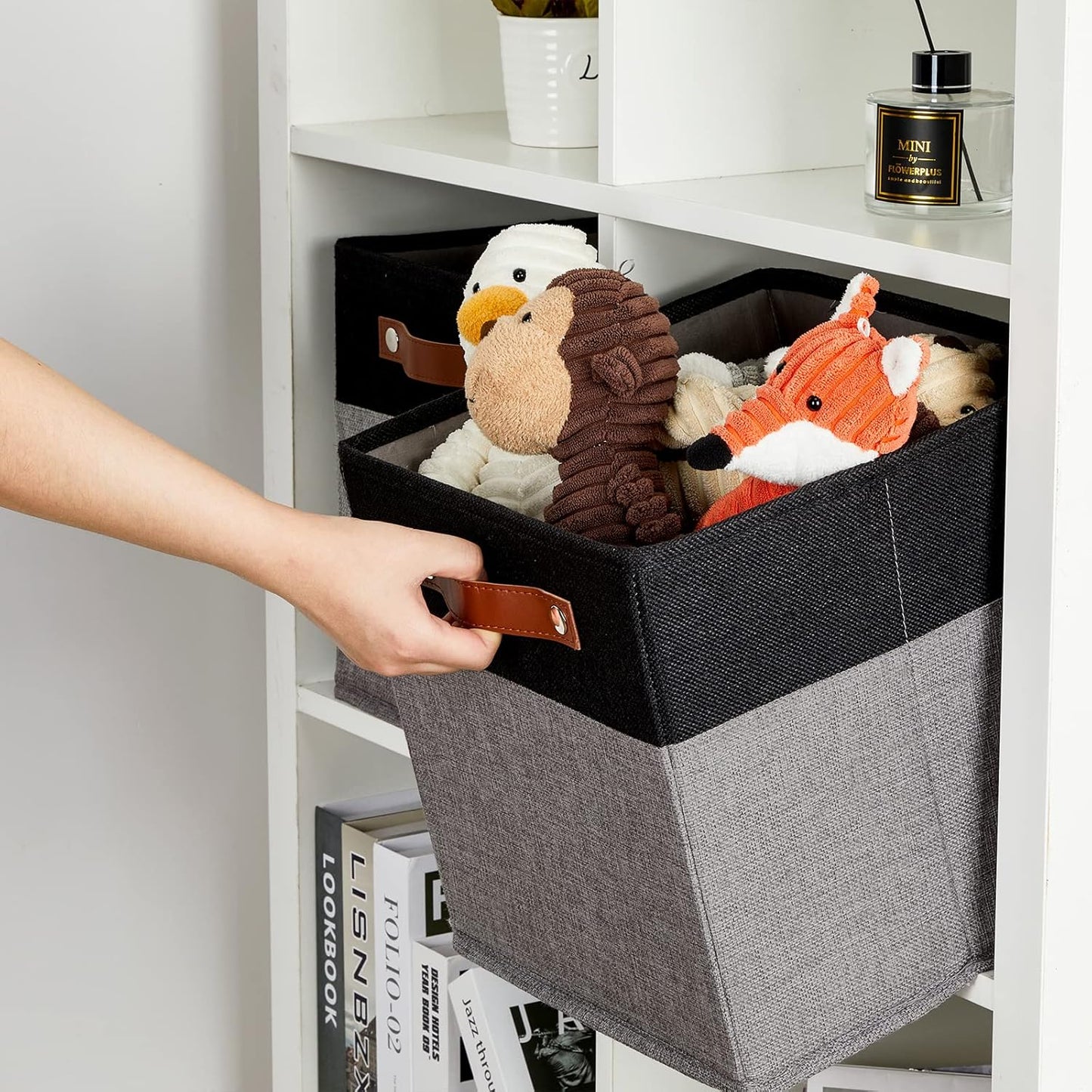 DULLEMELO 11x11 Storage Cubes, Collapsible Sturdy Cube Storage Bins With Handles for Organizing,Fabric Storage Cubes Baskets for Shelves Nursery Closet Home Organization and Storage (Black&Grey)