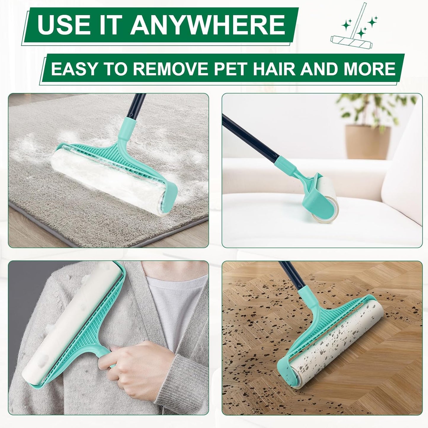 KeFanta Large Lint Rollers for Pet Hair Extra Sticky, 11.8" Wide Giant Lint Roller with 53" Long Handle, Big Pet Hair Sticky Remover for Floor Carpets Couch Clothes (270 Sheets)