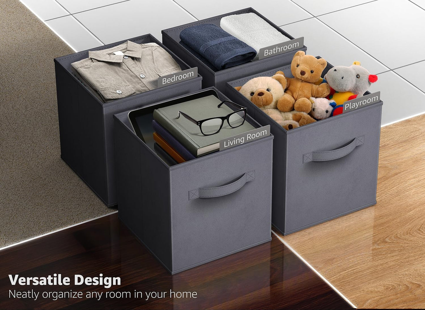 Sorbus 13 Inch Storage Bins - Sturdy Collapsible Fabric Storage Cubes with Handle - 8 Foldable Baskets for Organizing Clothes, Toys, Books - Storage Baskets for Shelves, Closets