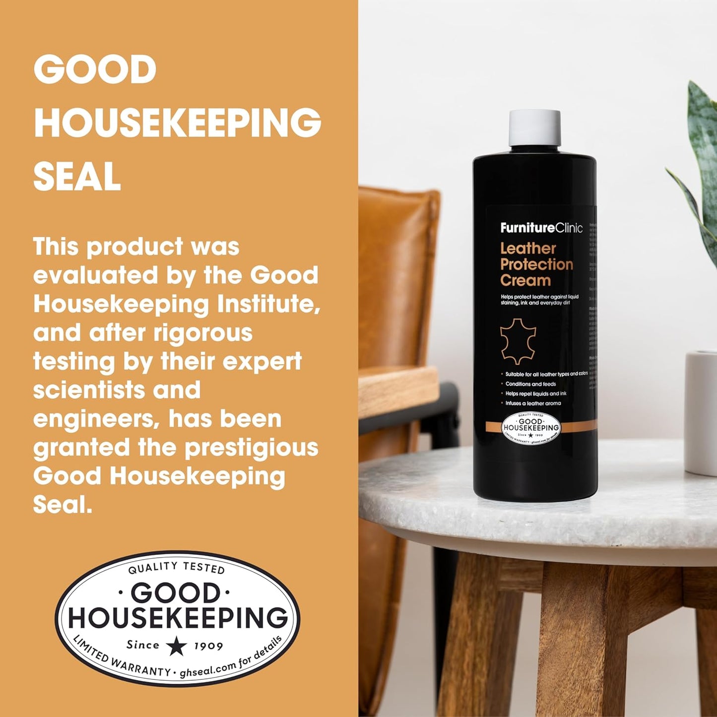 Furniture Clinic Leather Protection Cream | 2-in-1 Leather Conditioner & Waterproofing Protector for Furniture, Shoes, Car Seats & More | Prevent Stains While Nourishing | 17oz/ 500ml