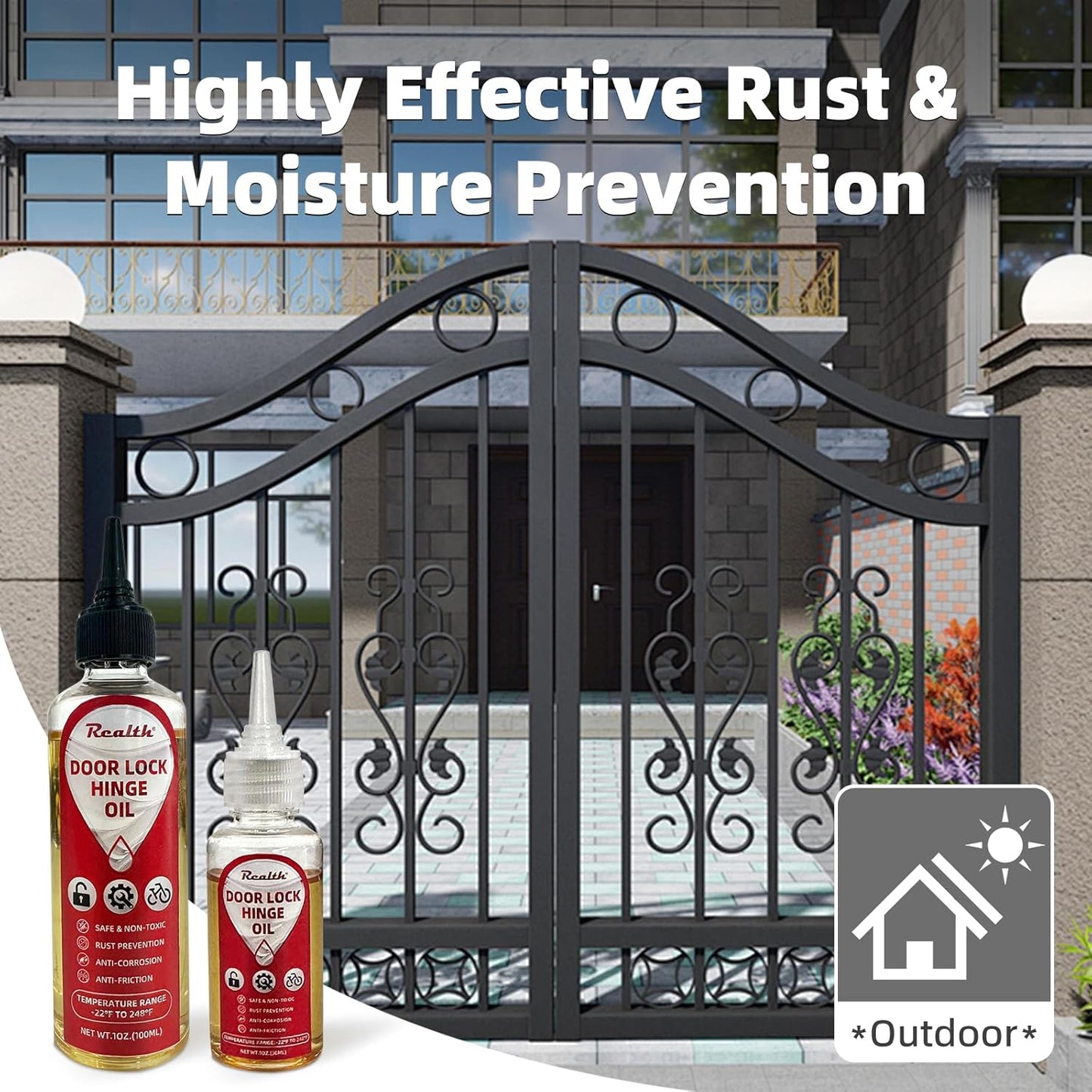 Realth Squeaky Door Hinges Lubricant -Garage Door Lube for Metal Parts, Locks, Chains, Keyholes - Long-Lasting, Non-Toxic, Rust-Resistant Liquid Oil with Precision Oiler Needle (100ml*2Pack)