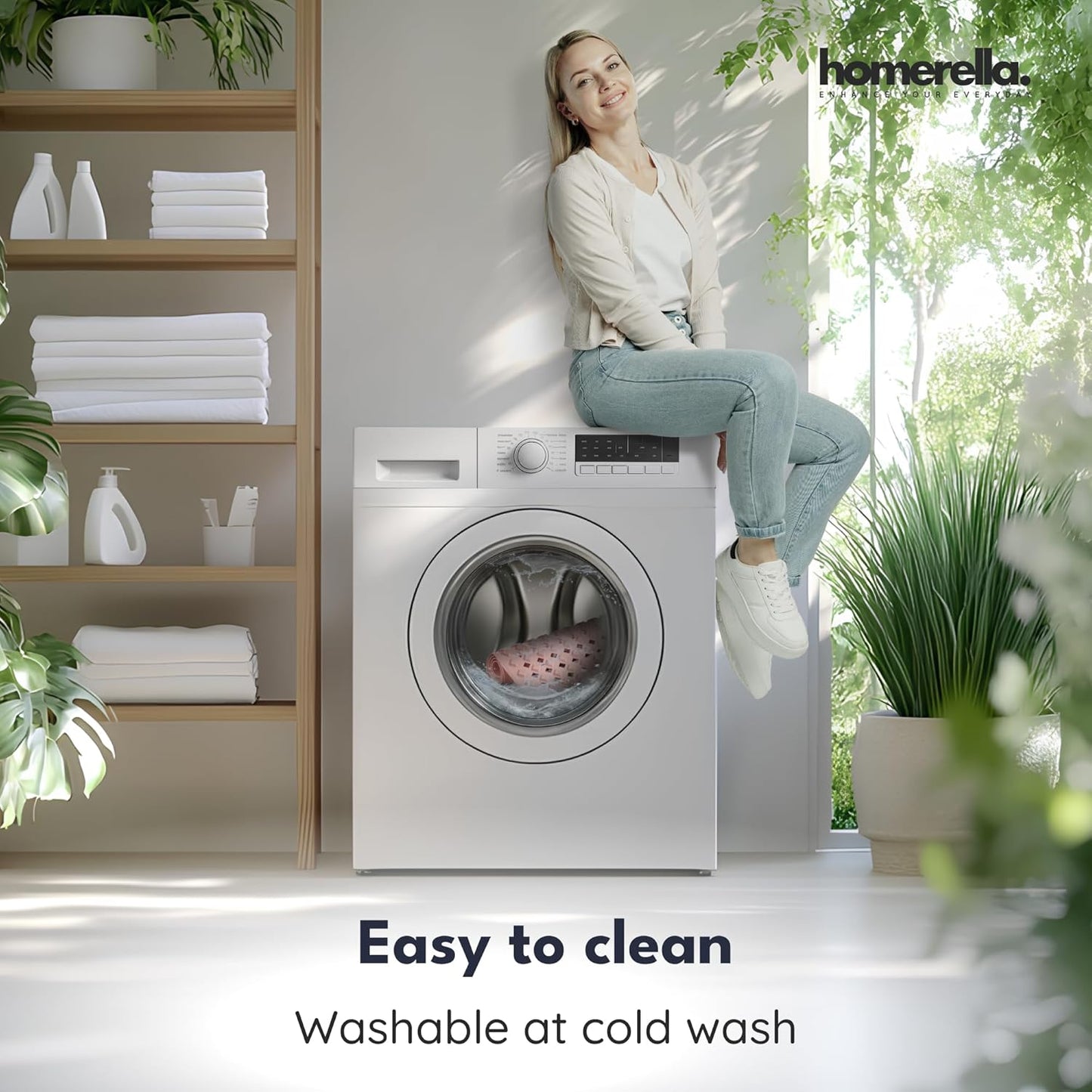 homerella® Bathtub Mat Non Slip 35x16, Incl. Hooks for Drying, Extra Long, 100% BPA Free, Shower Mat Non Slip Anti Mold, Machine Washable, Shower Mats for Inside Shower Mildew Resistant