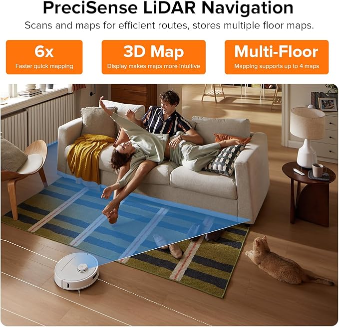 roborock Qrevo Plus Robot Vacuum and Mop with FlexiArm Design Edge Mopping, Self-Emptying, 10 mm Liftable Mops, Auto Mop Washing & Drying, Reactive Tech Obstacle Avoidance, 7,000 Pa Suction, White