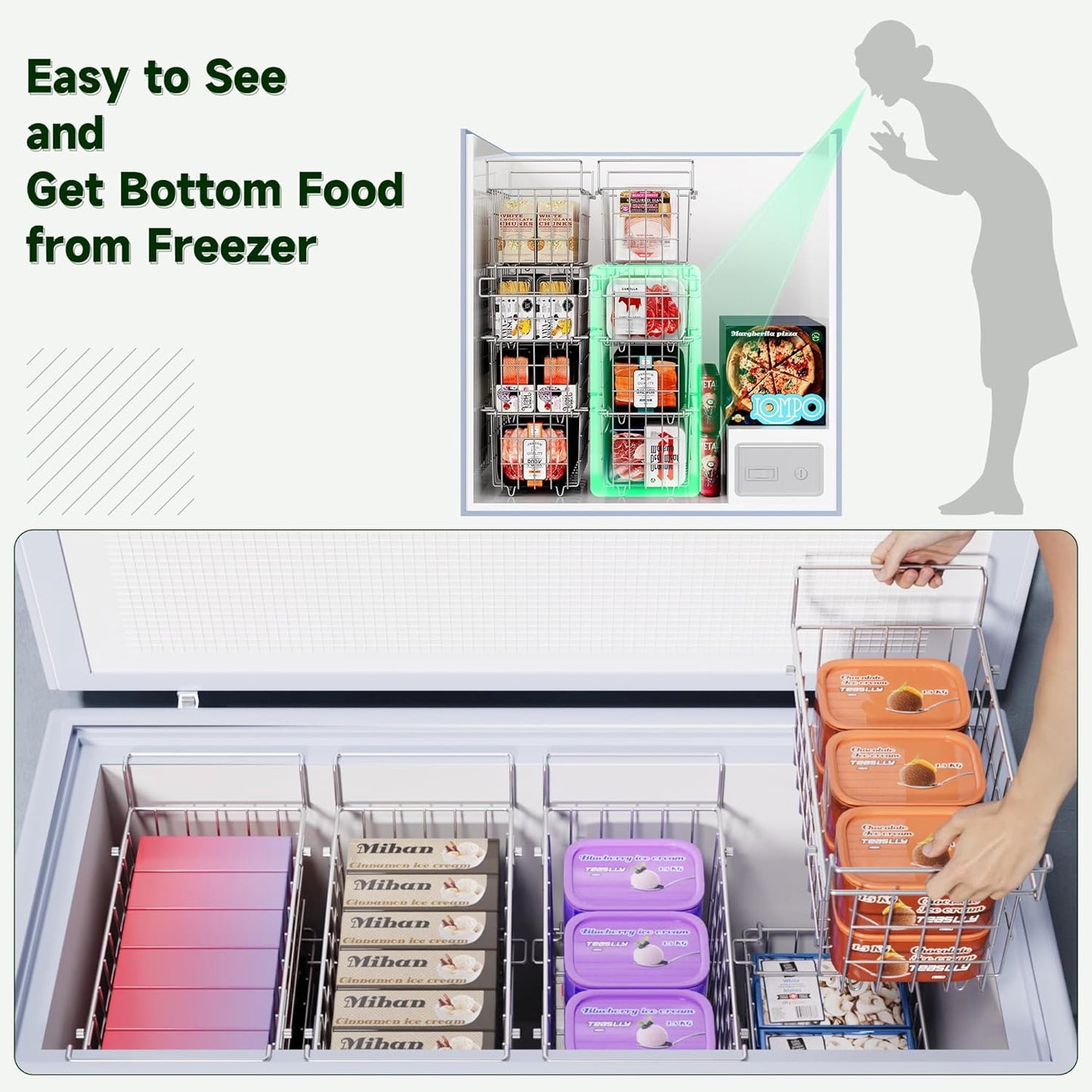 4Pack Stackable Chest Freezer Bins - Deep Freezer Organizer for 7 Cu.FT Frozen Food
