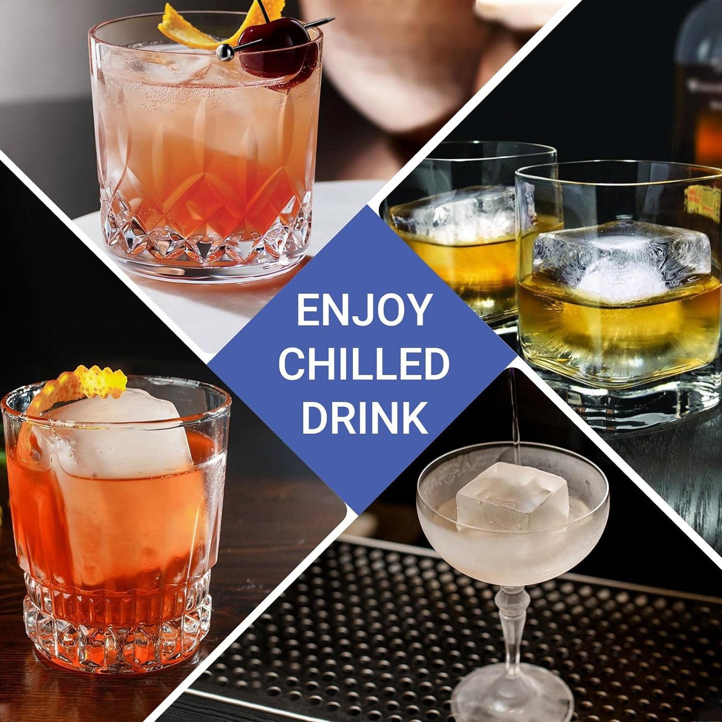 Large Ice Cube Trays for Whiskey: GGOW Big Silicone Ice Cube Trays 2Inch - Huge Square Ice Cubed Tray for Whisky and Cocktail