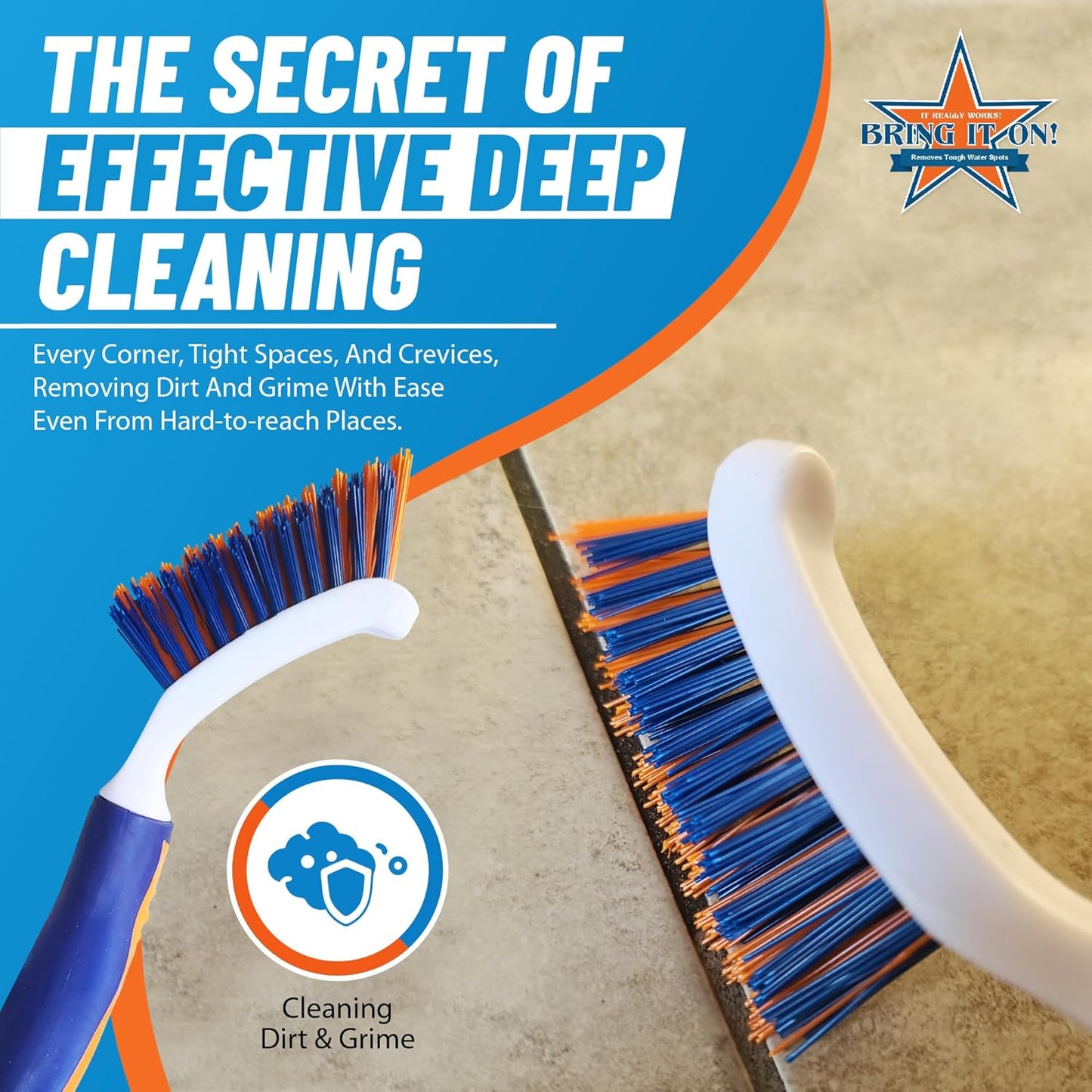 Bring It On Grout Cleaning Brush – Crevice Cleaning Brush with Stiff Nylon Bristles – 8-inch Heavy-Duty Grout and Tile Cleaner Brush – Scrubbing Brush for Corners, Bathroom, Kitchen, Tile, 6 Pack