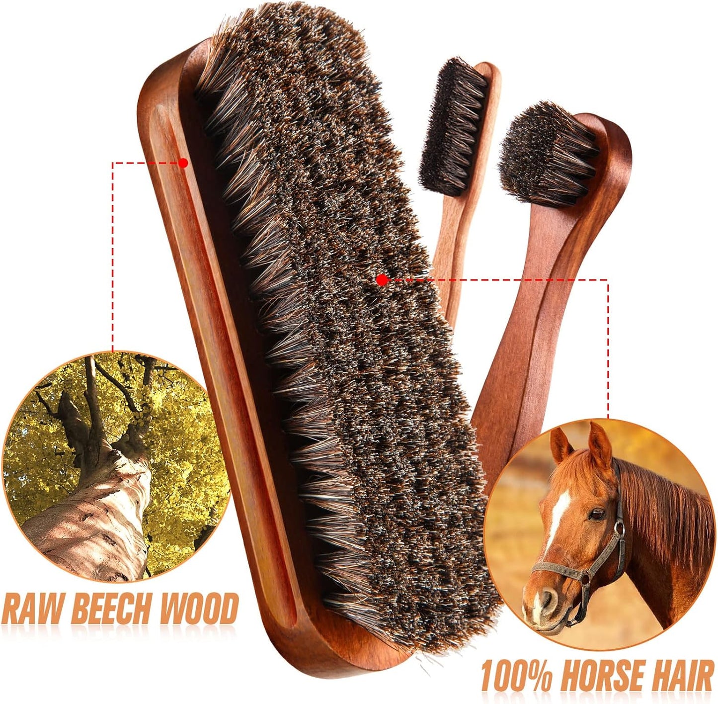 4 Pcs Horsehair Shine Shoes Brush Kit Polish Dauber Applicators Cleaning Leather Shoes Boots Care Brushes Suede Cleaner Brush with Microfiber Shoe Cloth(4 Pcs Style A)