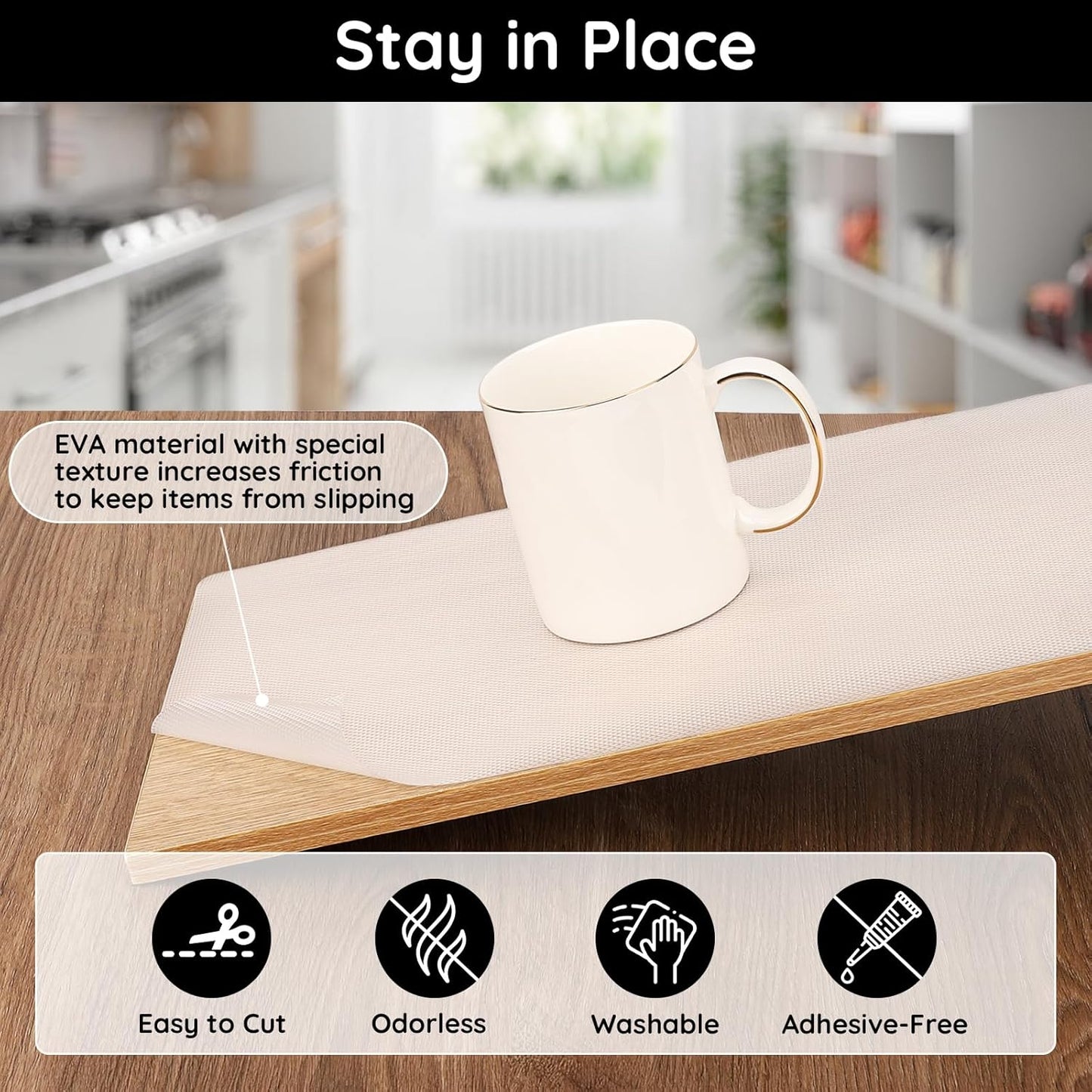 Kitchen Cabinet Liners for Shelves, 17.7" W x 197" L x 0.02" T, Non Adhesive Shelf Liner, Non Slip for Home and Kitchen Cabinets, Drawer, Refrigerator, Dresser, Cupboard, RV (Argyle)