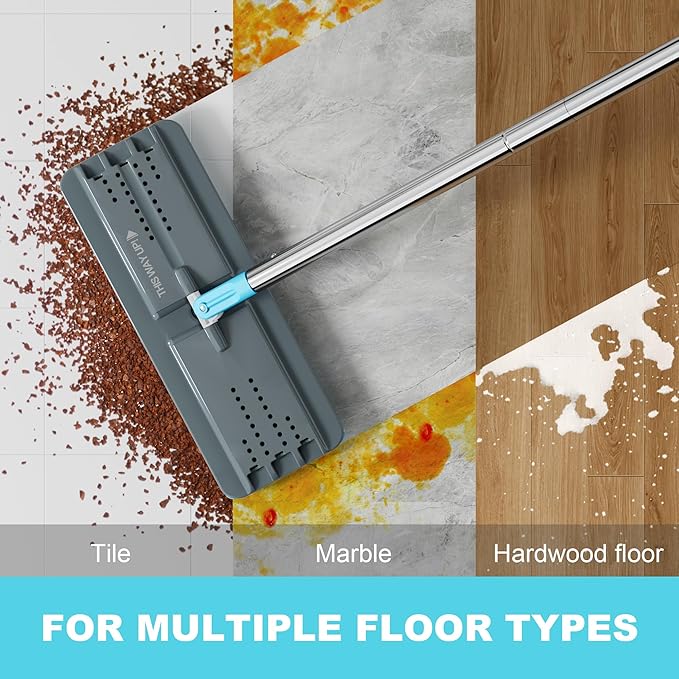 JOYMOOP Microfiber Mop Pads Replacement for JOYMOOP Flat Mop Bucket Set, Pack of 4 Refills 13-inch - Grey & Cyan Blue