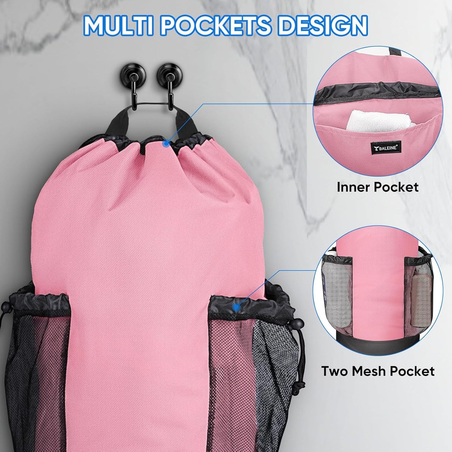 BALEINE 150L Laundry Bag Backpack, 900D Oxford Fabric Large Travel Laundry Bags with Shoulder Straps and 2 Mesh Pockets for College Dorm, Apartment, Laundromat (Pink, 150L)