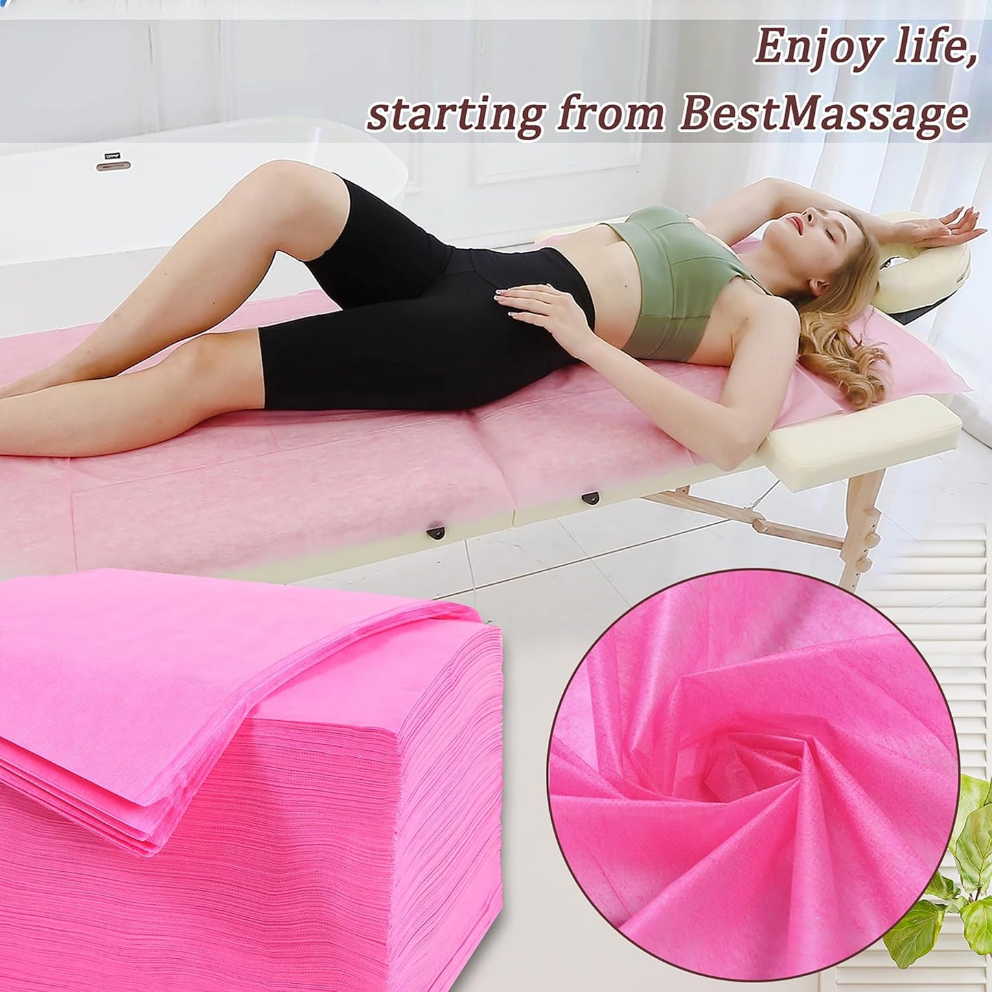 Disposable Bed Sheets 100 Pcs 31" x 71" Massage Table Sheets Non Woven Fabric SPA Bed Cover Breathable for Massage Beauty Tattoos(Pink)