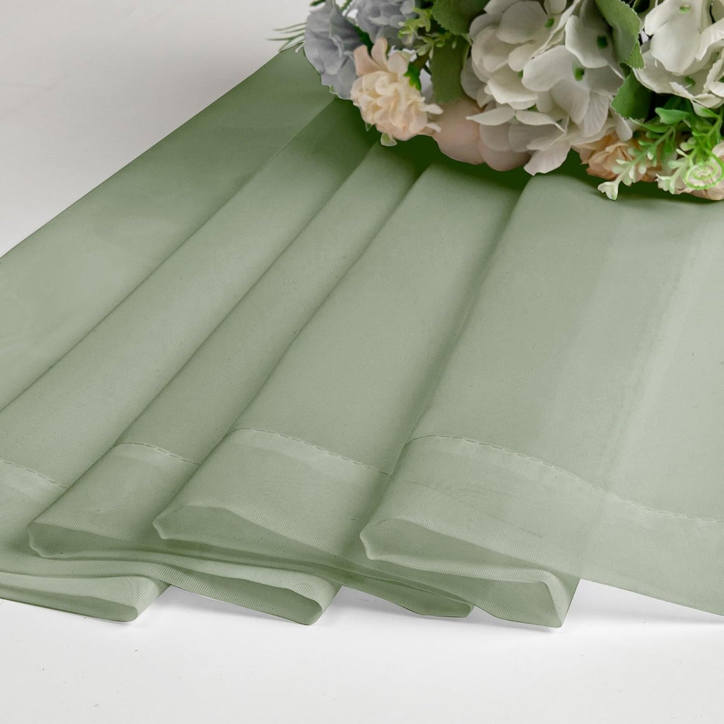 Chyhomenyc Sage Green Sheer Curtains 45 Inch Long 2 Panels, Short Voile Rod Pocket Drapes for Dinning Small Windows Bathroom Living Room Bedroom, 42Wx45L Inches