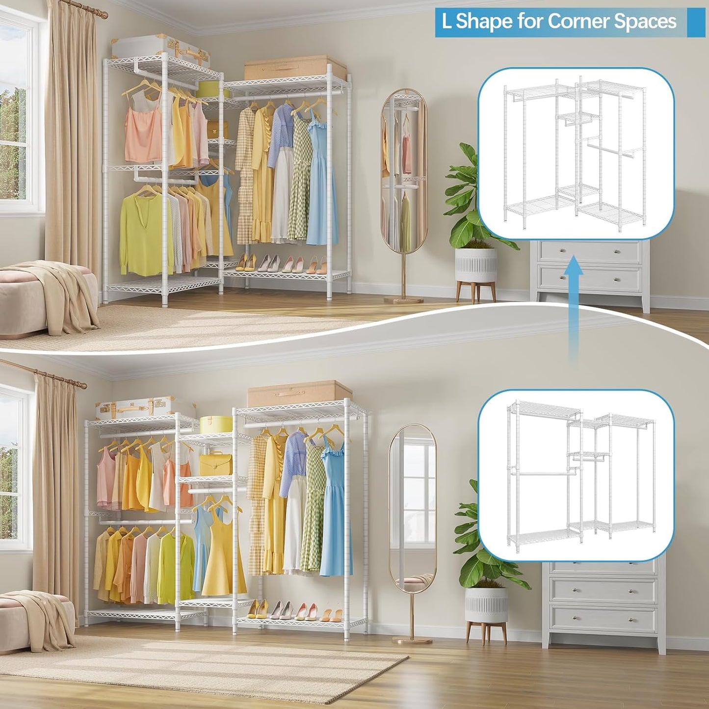 VIPEK Classic V6 Wire Garment Rack 5 Tiers Heavy Duty Clothes Rack for Hanging Clothes, Wardrobe Racks Compact Large Metal Clothing Racks Freestanding Closet Storage Racks, Max Load 850LBS, White