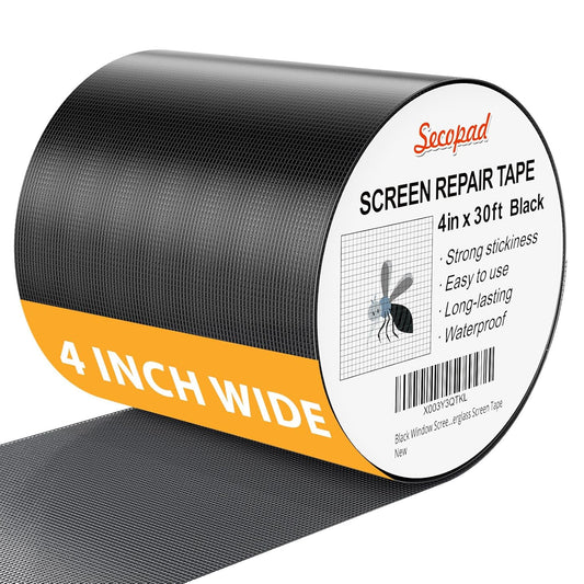Black Window Screen Repair Kit, 4 in X 30 FT (360IN) Screen Repair Tape for Windows or Doors, Strong Adhesive Fiberglass Mesh Patch Tape