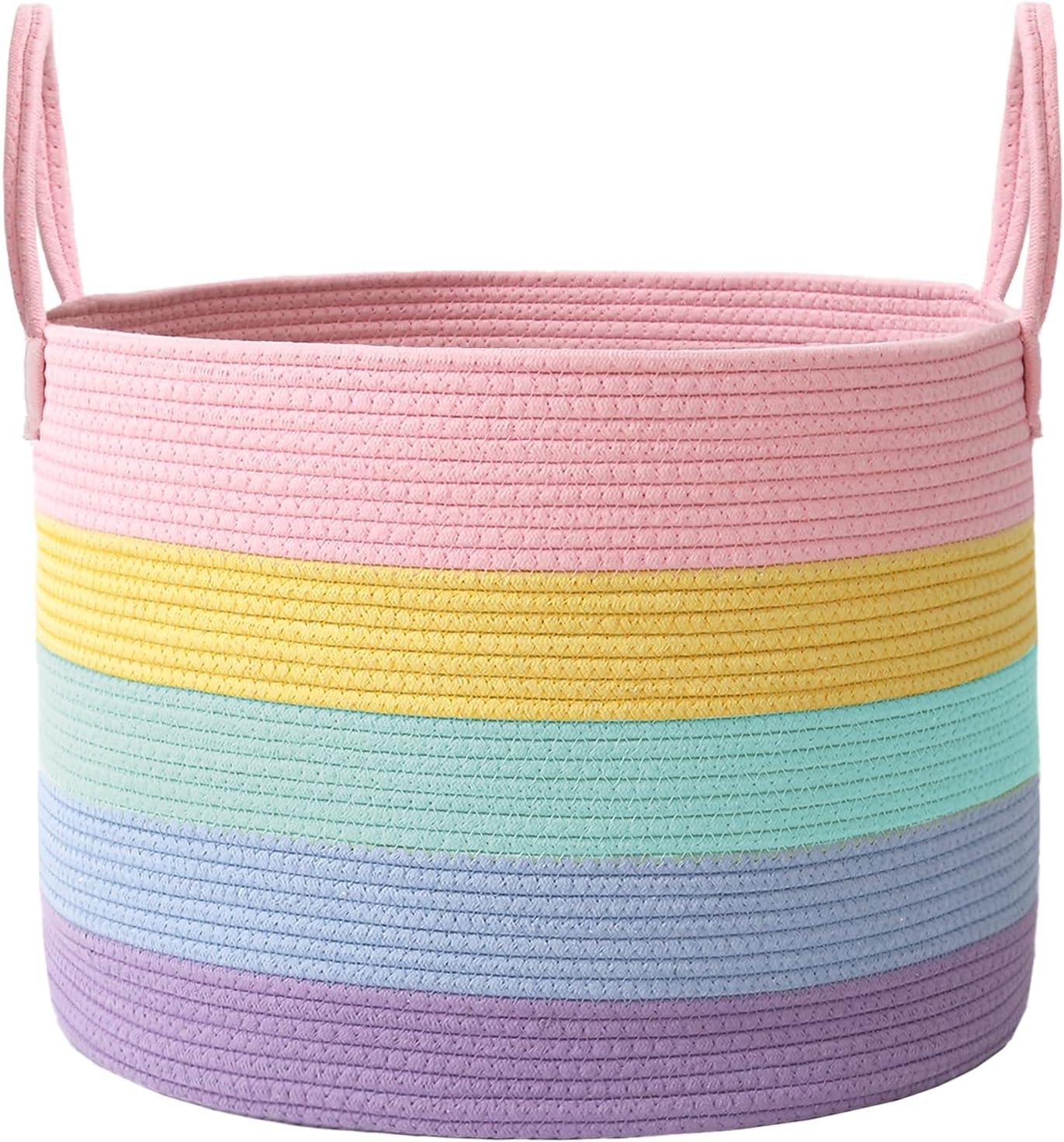 Woven Blanket Basket,115L Large Rope Storage Bin with Handles, Organizer for Blankets Toys Book and Clothes, Laundry Basket for Living Room Bedroom Nursery,Rainbow