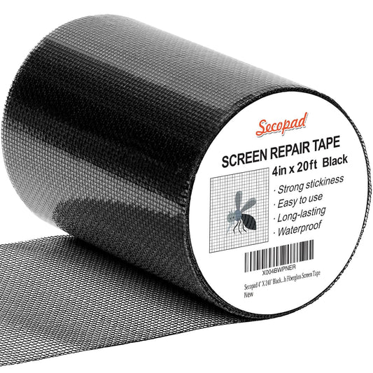 Black Window Screen Repair Tape, 4 in X 20 FT (240IN) Kit for Windows or Doors, Strong Adhesive Patch Fiberglass Mesh Repair