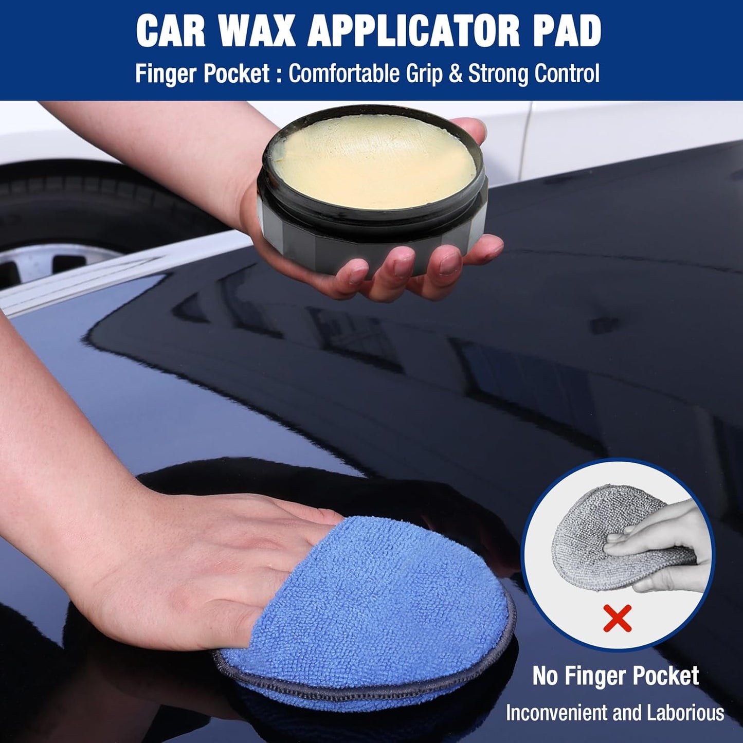 WORKPRO 18-Pack Car Wax Applicator Pads with Finger Pocket, Microfiber Soft Foam Polishing Pads for Car Detailing & Cleaning, Lint-Free, High Resilience
