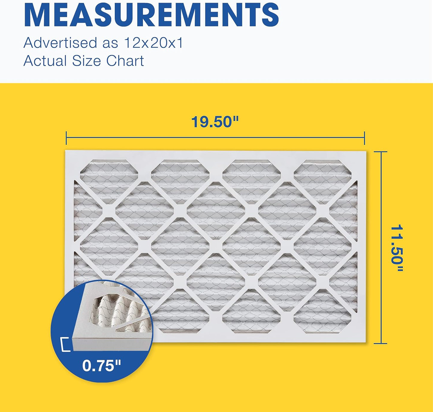 Aerostar 12x20x1 MERV 11-6 Count - Pleated Furnace & Air Conditioner Filters - Removes Dust, Cold & Flu Germs, Lint, Mold, Pet Dander, Allergy-Causing Pollen, Smog & Smoke