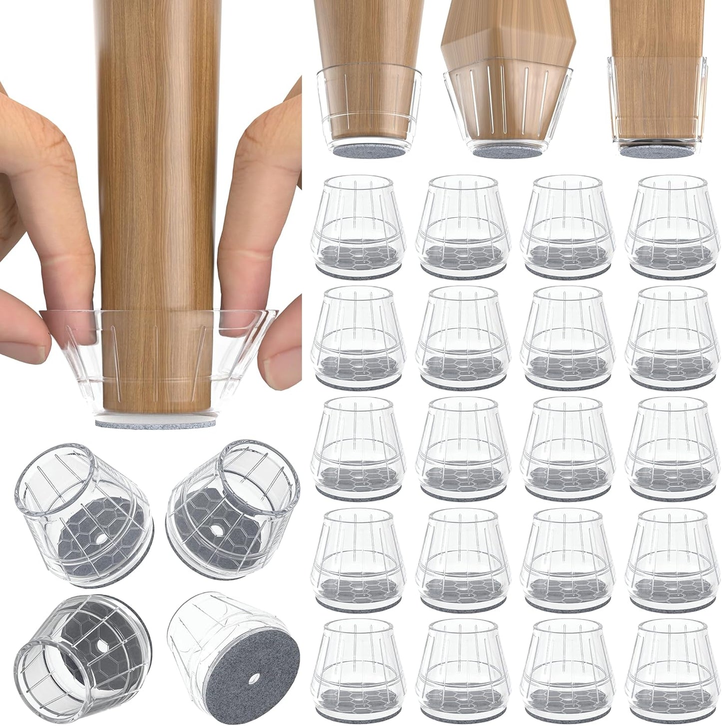 24PCS Silicone Chair Leg Floor Protectors for Hardwood Floors, Thicken Rubber Chair Leg Cap Covers, Non Slip Furniture Leg Pads to Protect Wood Tile Floors from Scratches and Reduce Noise