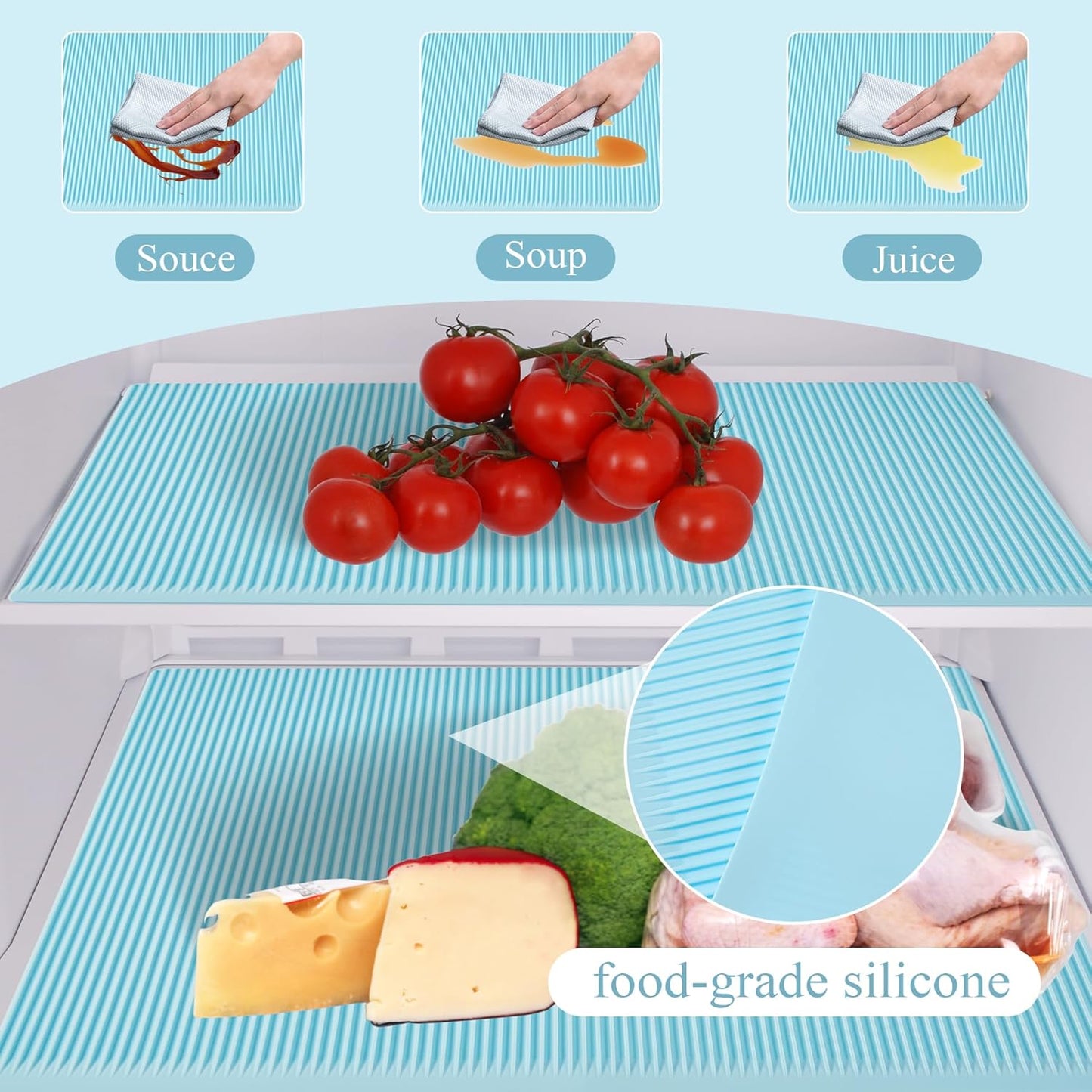 Non-Slip Silicone Refrigerator Liners for Shelves, Reusable Washable Fridge Shelf Drawer Liners, Cuttable Waterproof Oilproof Fridge Liner for Glass Shelve Kitchen Cabinet Drawer Mats (Blue, 1 Pack)