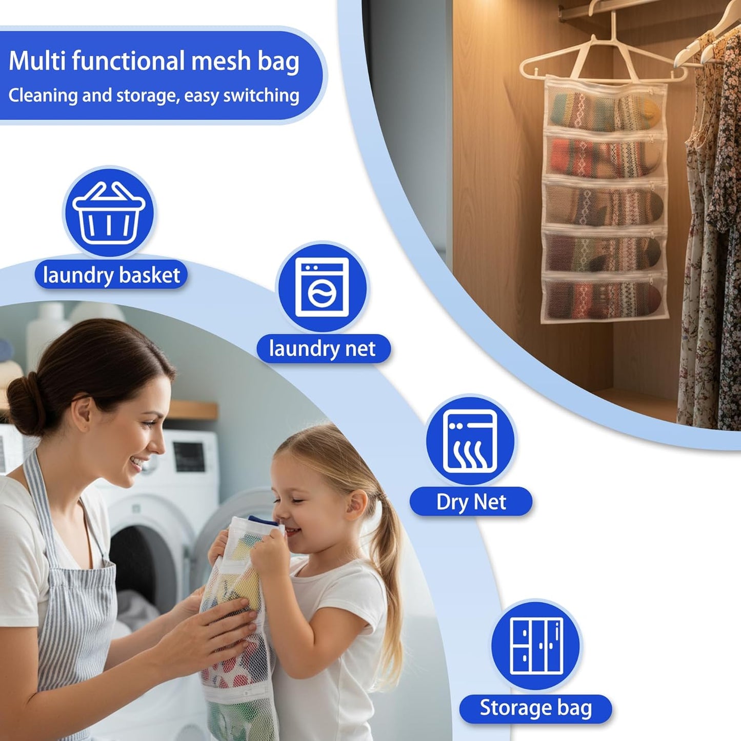 Mesh laundry bags for washing machine, can wash 10 pairs of socks, maintain shape, keep one pair,Laundry room organization suitable for socks and small items, 2pcs (Large)