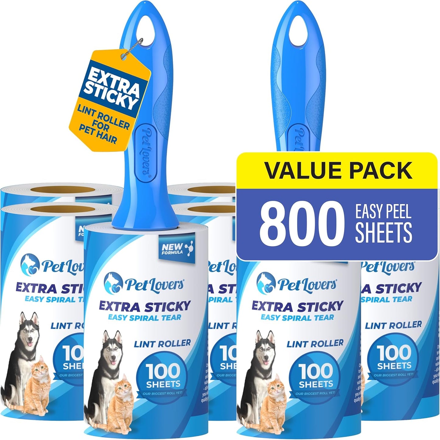 PetLovers Extra Sticky Lint Roller Ultimate Value Set 800 Sheets for Pet Hair Removal, Dog and Cat Lint Remover 8 Pack