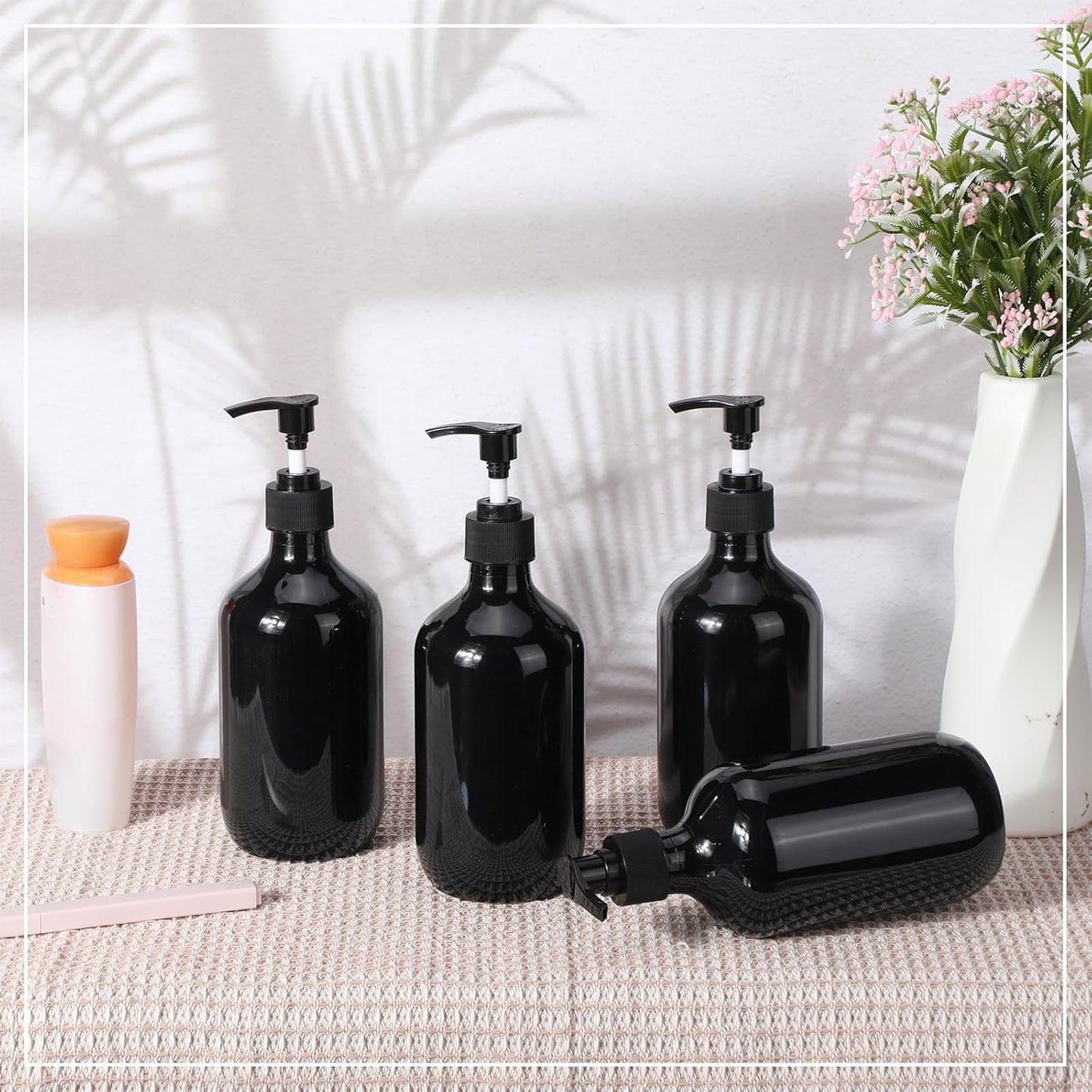 Tessco for you 12 Pack Black Soap Dispenser Empty Plastic Pump Bottles Dispenser Refillable Shampoo Container for Hand Sanitizer Soap Lotion Body Wash Conditioner Bathroom Kitchen Travel(12 Oz)
