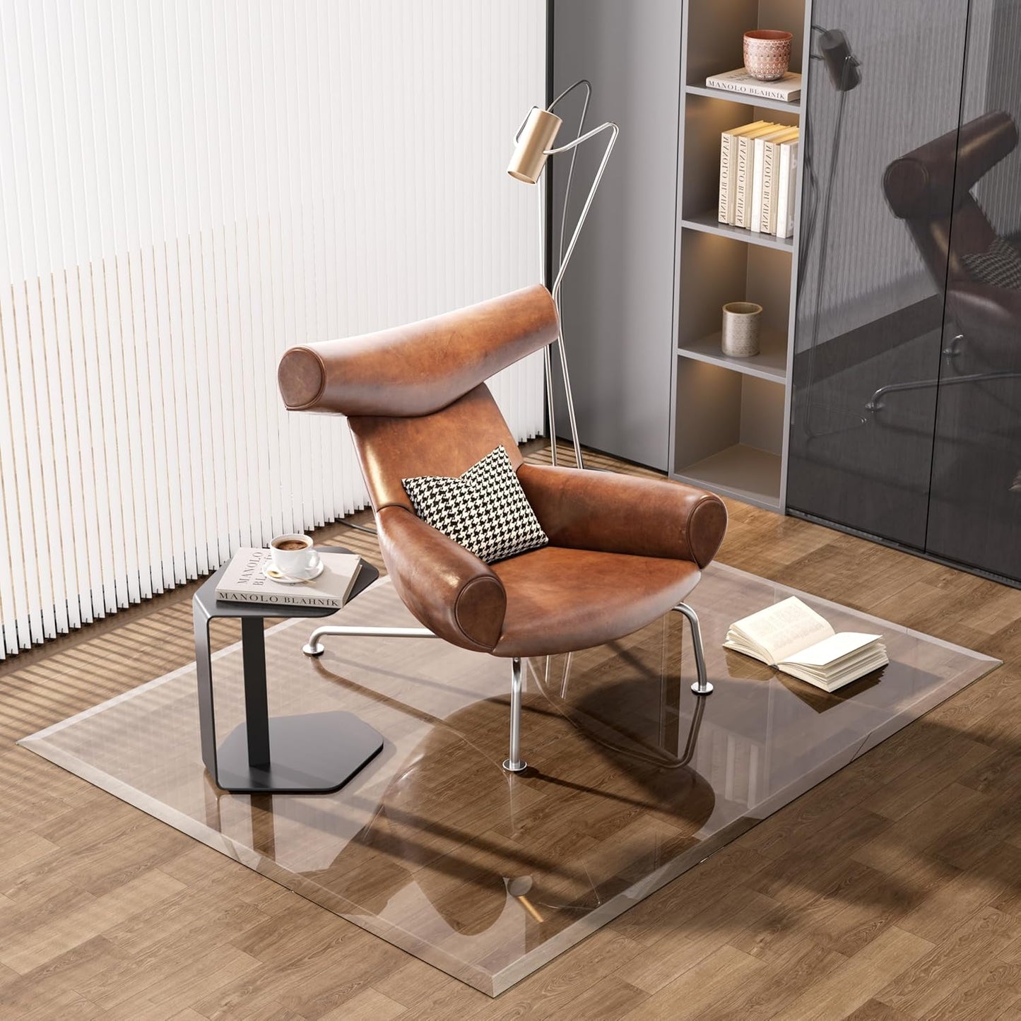 [Tempered Glass] 59“ x 47” Beveled Edge Glass Chair Mat with Polished Edge Clear Office Chair Mat, Glides Smoothly, Suitable for Carpet or Hardwood Floors