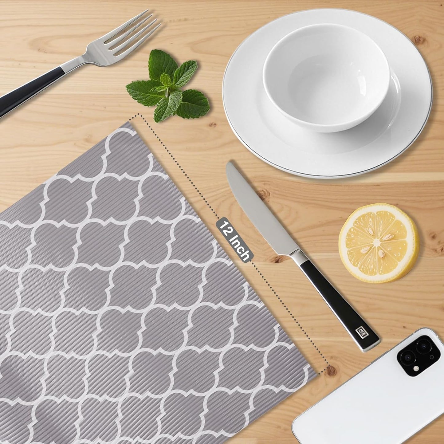 Glotoch Shelf Liner for Kitchen Cabinets Non Adhesive, 12" x20FT(240 Inch) Non Slip Drawer Liners, Waterproof Shelf Paper Closet Liners for Refrigerator Gray