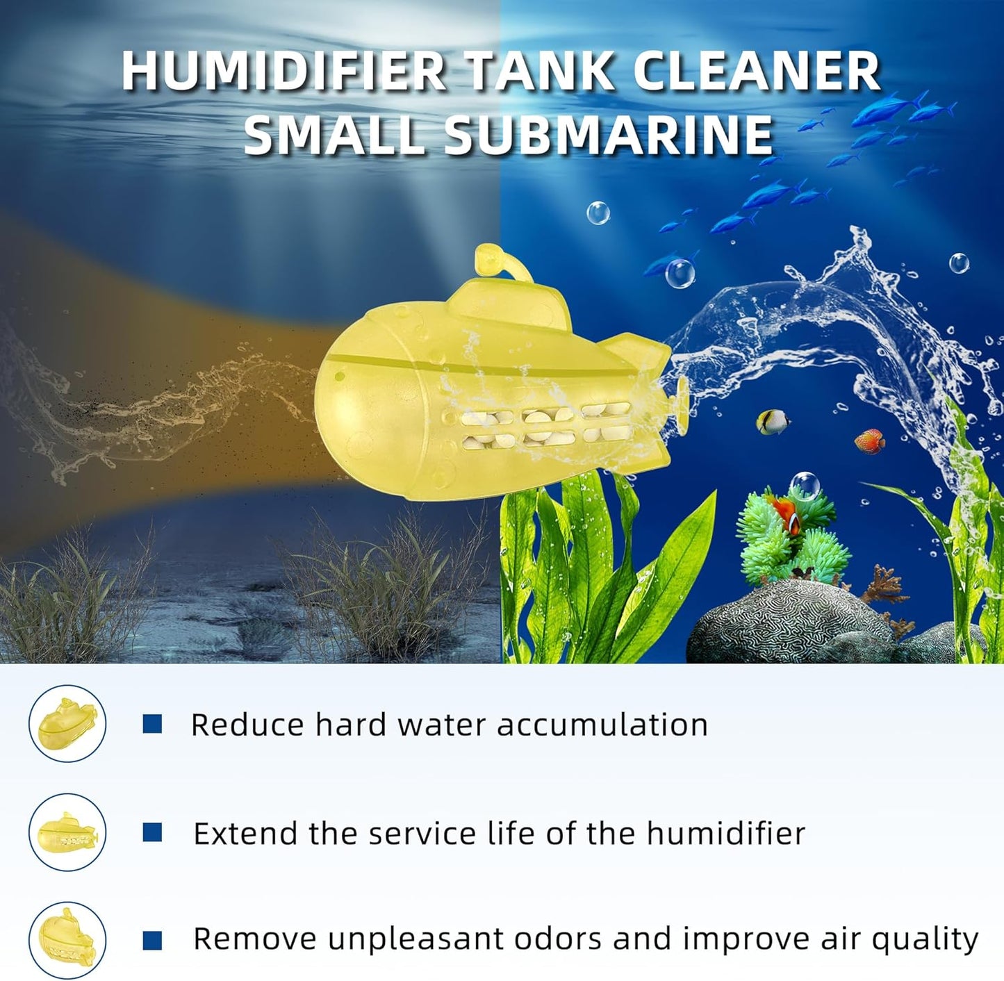 AMI PARTS Universal Humidifier Cleaner Fish for All Humidifiers and Fish Tank, Purifie Water, Soften Hard Water, Prevents Hard Water Build-Up, Humidifier Cleaner Float Submarine(6 Pack)
