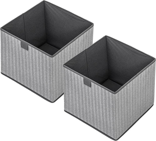 Storage Baskets, 11.8-Inch Woven Fabric Bins, Storage Cubes with Reinforced Handles, Organizer Bins for Closet Shelves, Foldable, for Toys, Clothes, Natural Beige (2PCS/Grey-11.8*11.8*11.8inch)