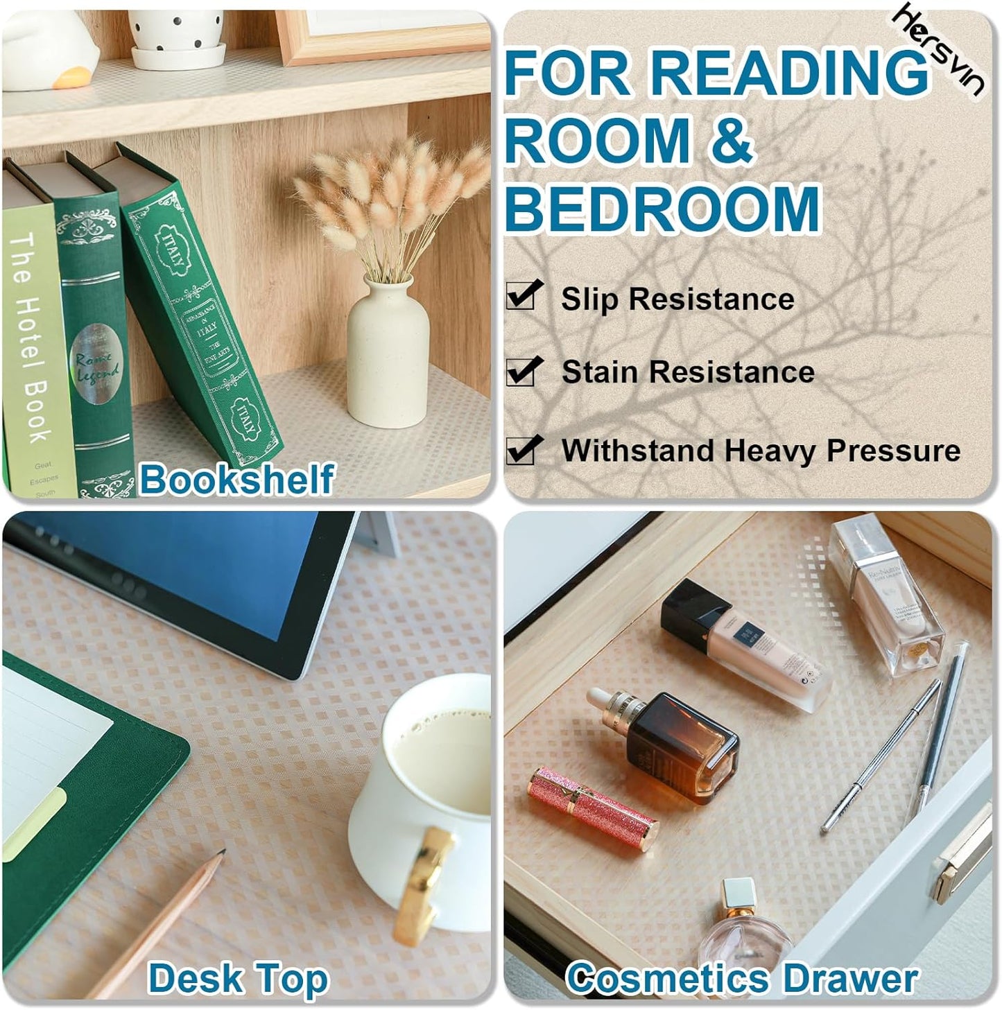 Shelf Liners 14 in x 20 ft EVA Drawer Mats, Non-Adhesive Cupboard Protector, Kitchen Cabinet Lining Fridge Liner (Clear Crossed Stripe, 35.6x610cm)