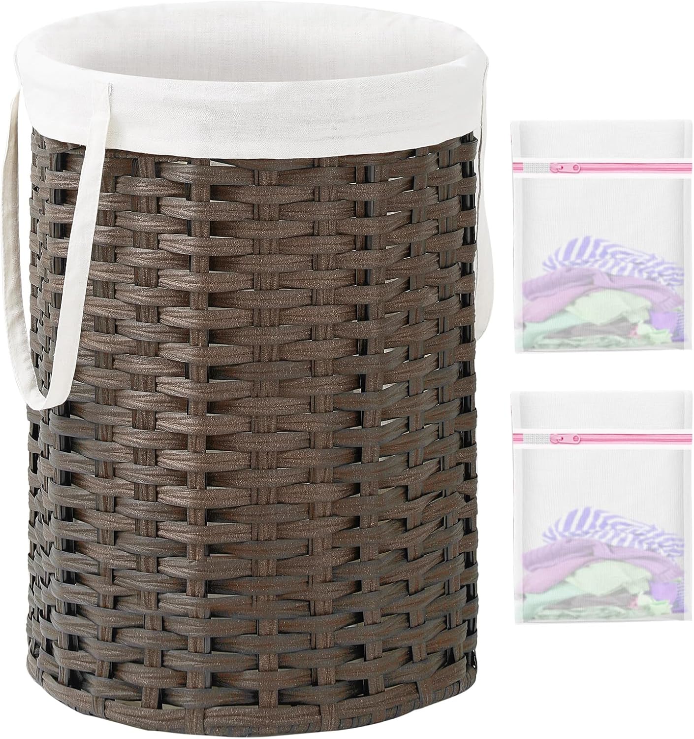 Laundry Hamper Laundry Basket Round 19.0 Gal (72 L) Handwoven Rattan Laundry Basket, Large Wicker Laundry Hamper with Removable Laundry Bag Handles 2 Mesh Bags for Bathroom Living Room Brown