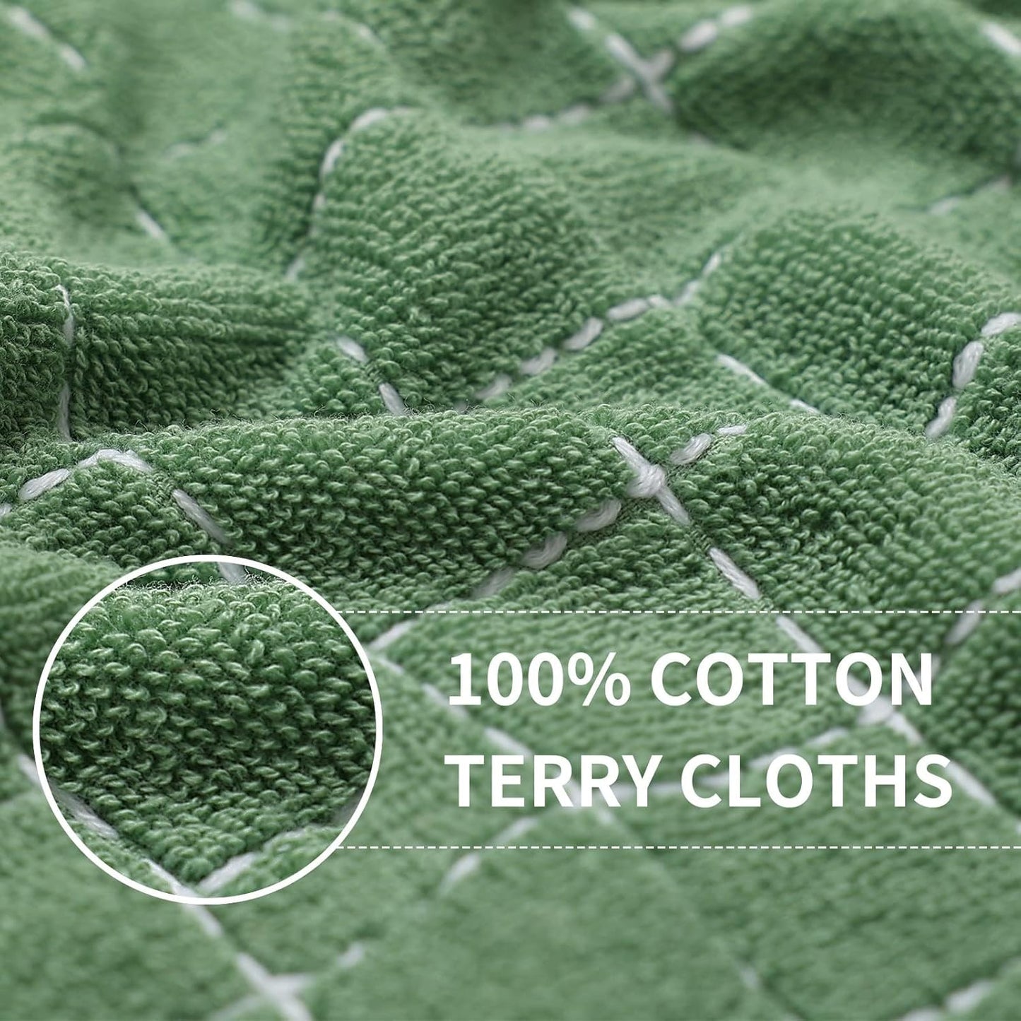Homaxy 100% Cotton Terry Kitchen Towels(Grass Green, 13 x 28 inches), Checkered Designed, Soft and Super Absorbent Dish Towels, 12 Pack