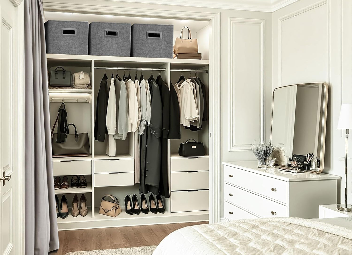 DECOMOMO Storage Bins for Shelves Robust Fabric Closet Bins for Shelves Toy Storage Clothes Books (Pack of 3 – Charcoal)